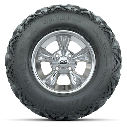 GTW® Godfather Chrome 12 in Wheels with 25X10-12 Barrage Mud Tires – Full Set