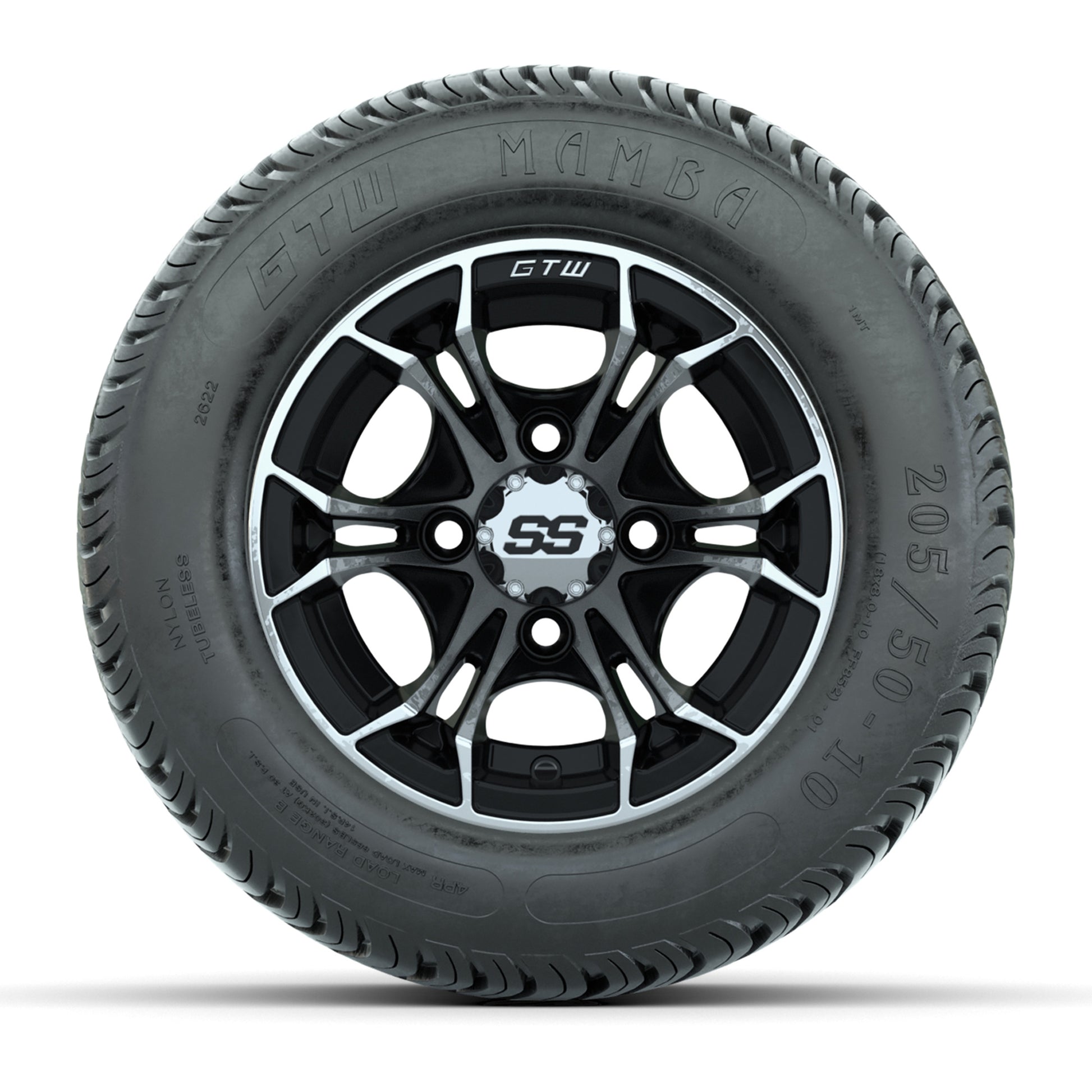 GTW Spyder Machined/Black 10 in Wheels with 205/50-10 Mamba Street Tires – Full Set