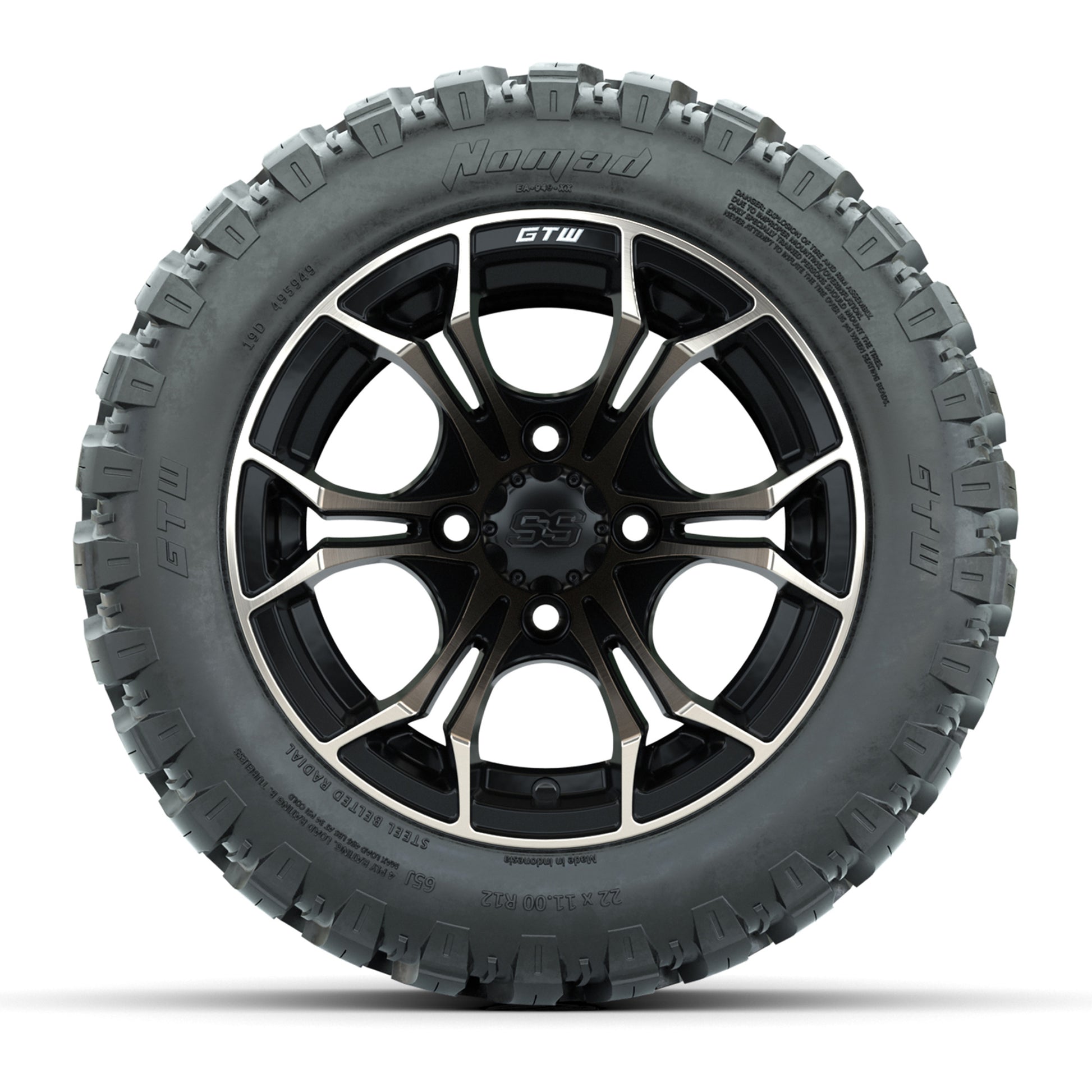 GTW® Spyder Matte Black/Bronze 12 in Wheels with 22X11-R12 Nomad Steel Belt Radial All-Terrain Tires – Full Set