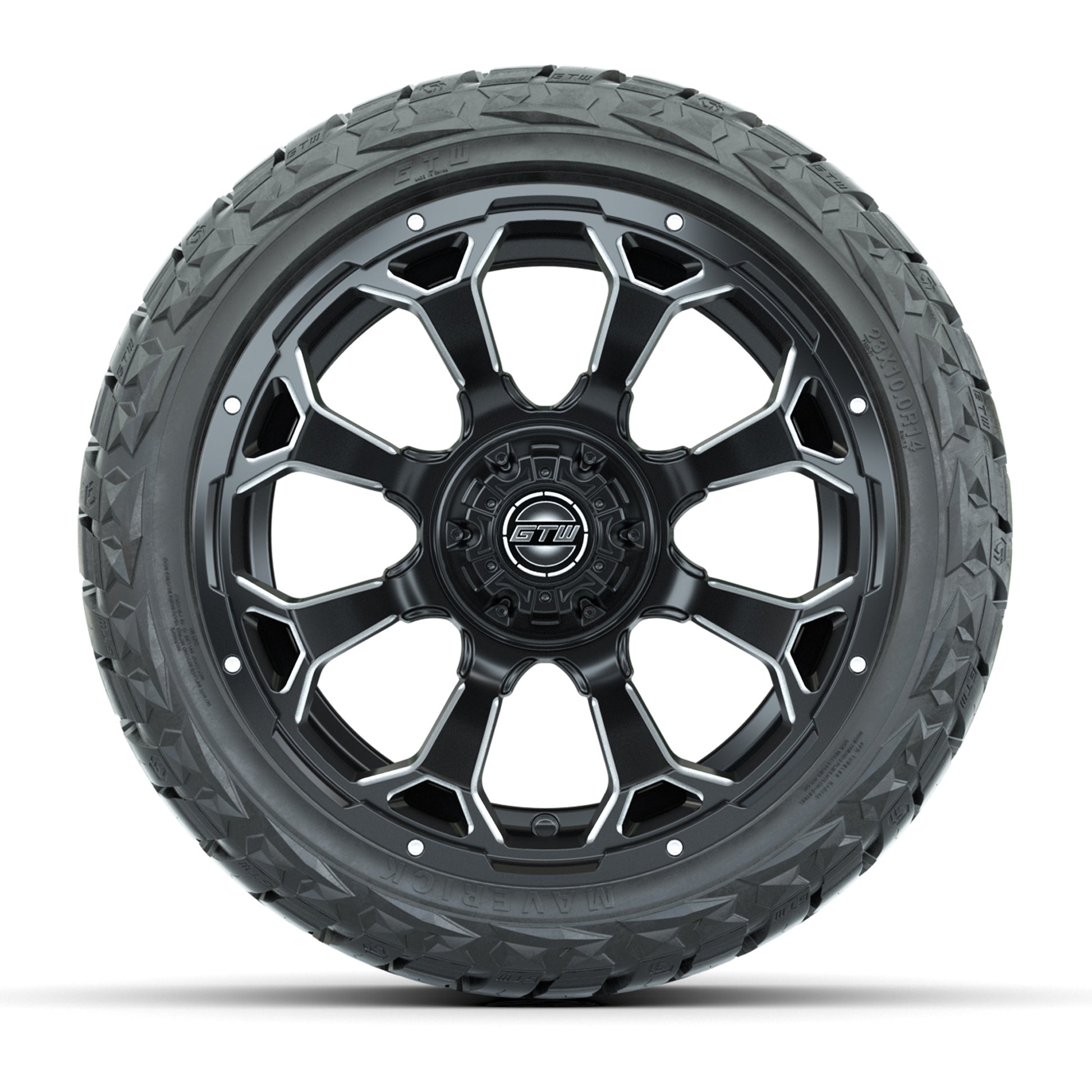 GTW Raven Matte Black 14 in Wheels with 23x10.00-R14 Maveric - front view