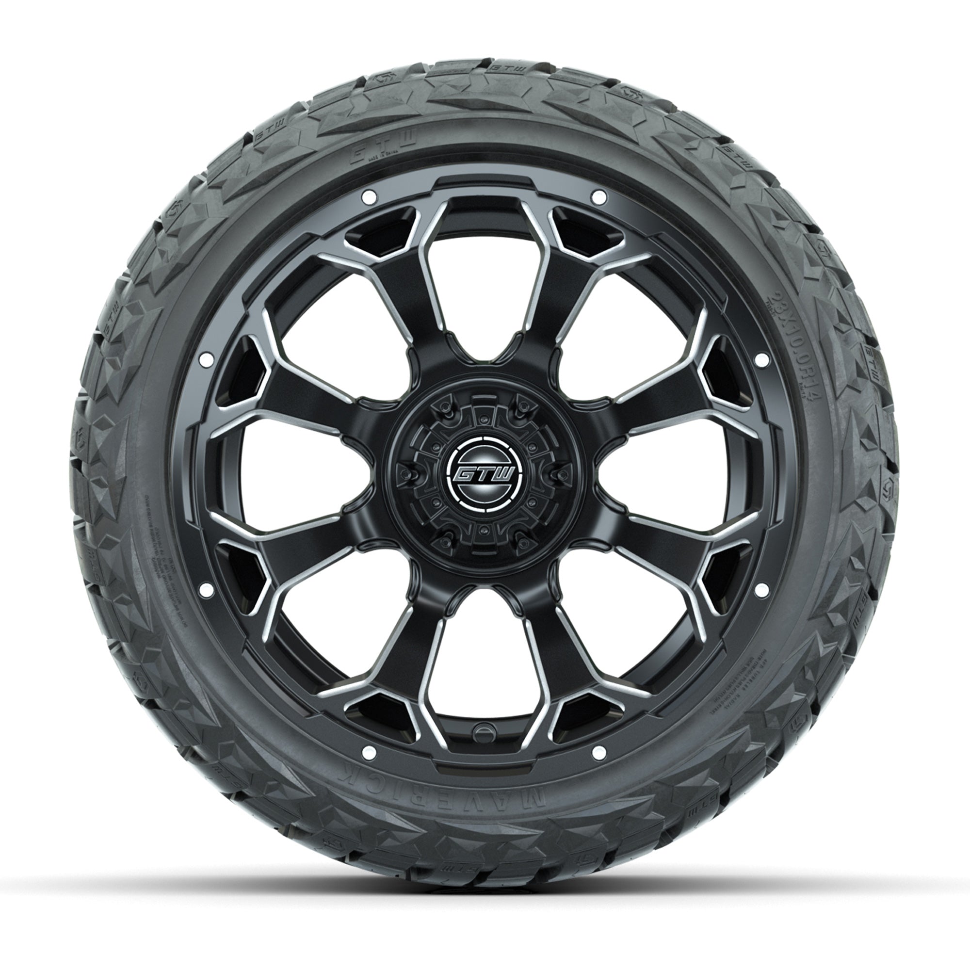 GTW Raven Matte Black 14 in Wheels with 23x10.00-R14 Maveric - 3/4 view