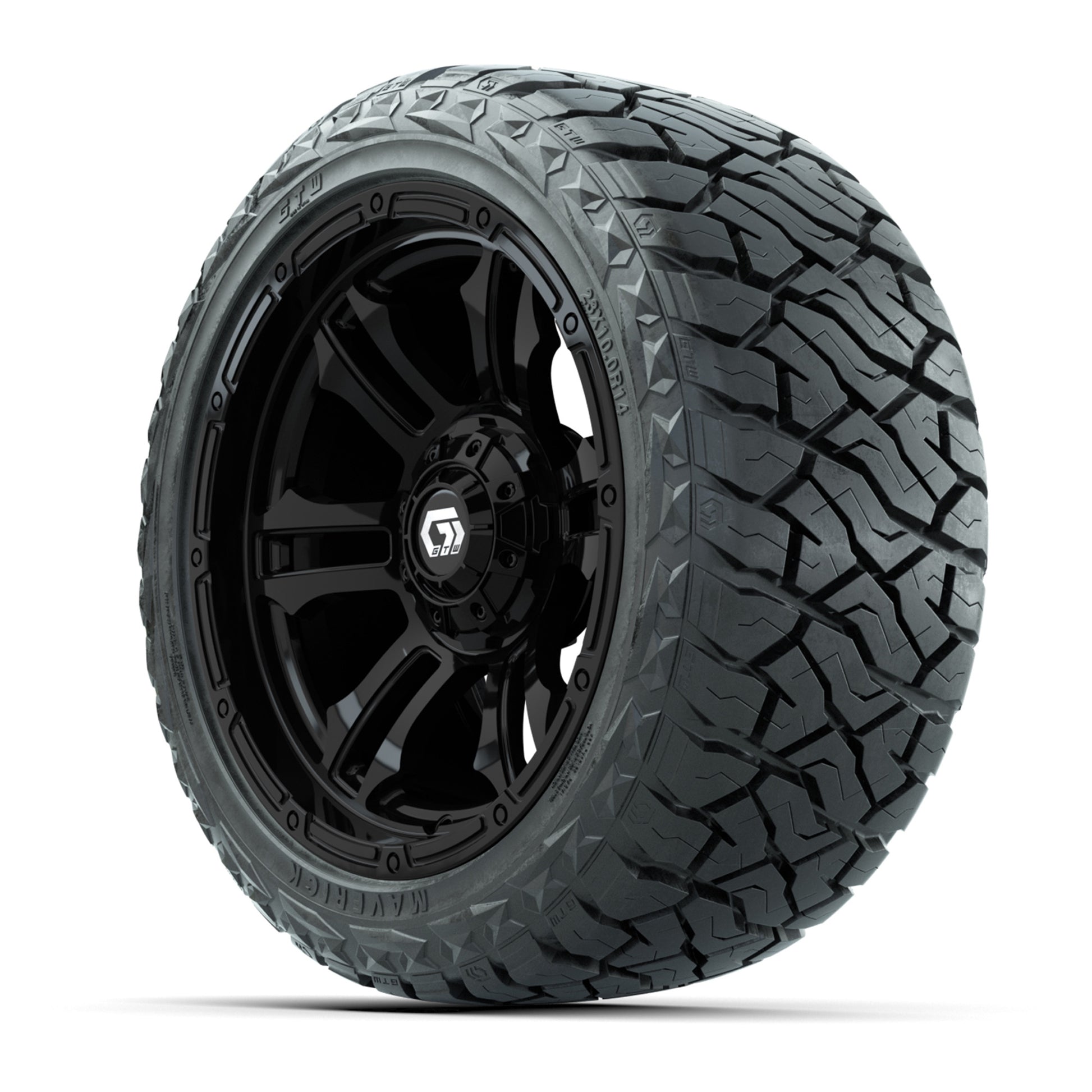 GTW Shogun Gloss Black 14 in Wheels with 23x10.00-R14 Maveri - 3/4 view