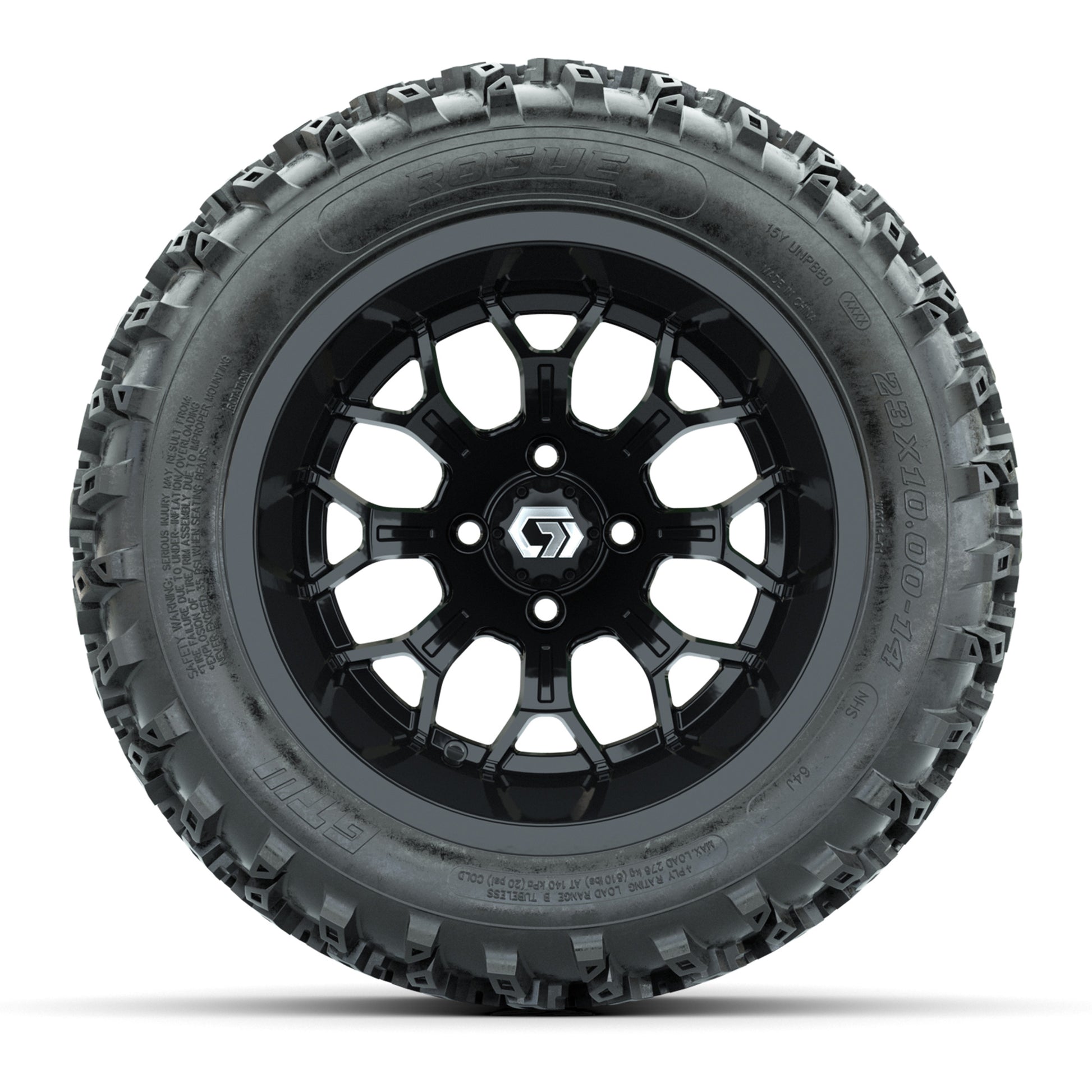 GTW Assault Gloss Black 14 in Wheels with 23X10-R14 Rogue All-Terrain Tires – Full Set