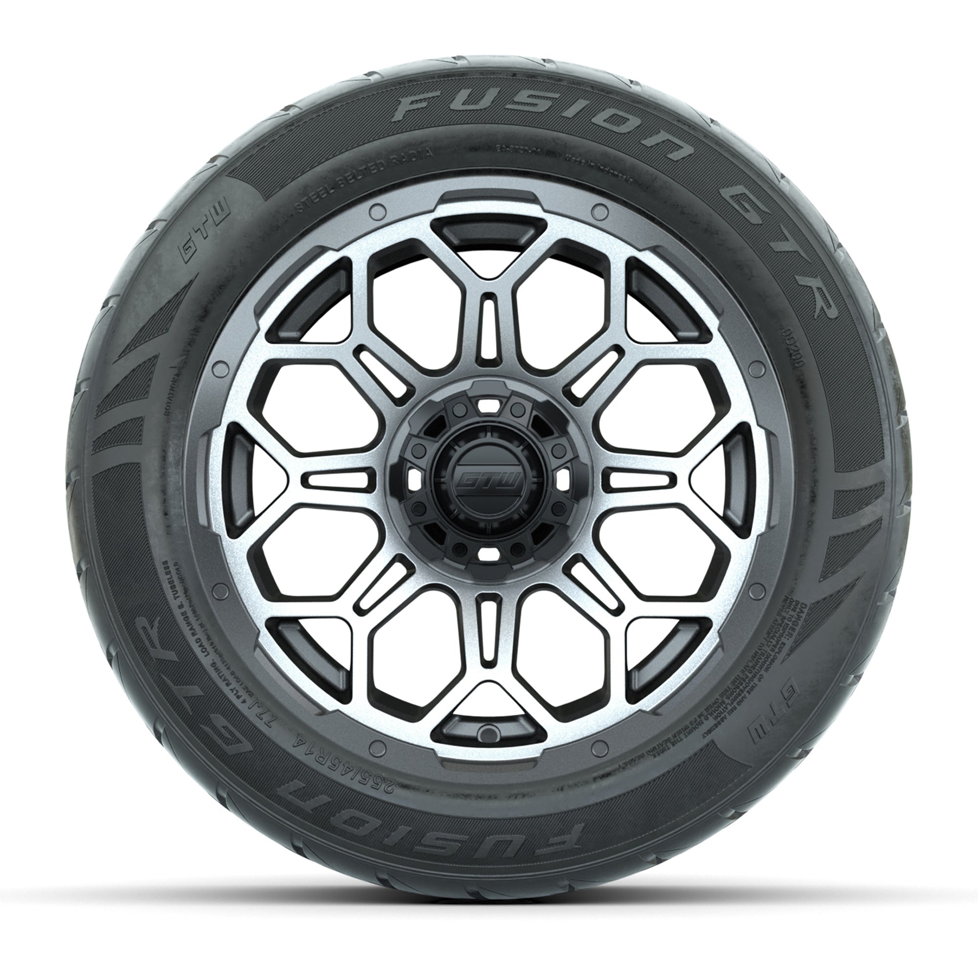 GTW® Bravo Matte Gray/Machined 14 in Wheels with 255/45-R14  - 3/4 view
