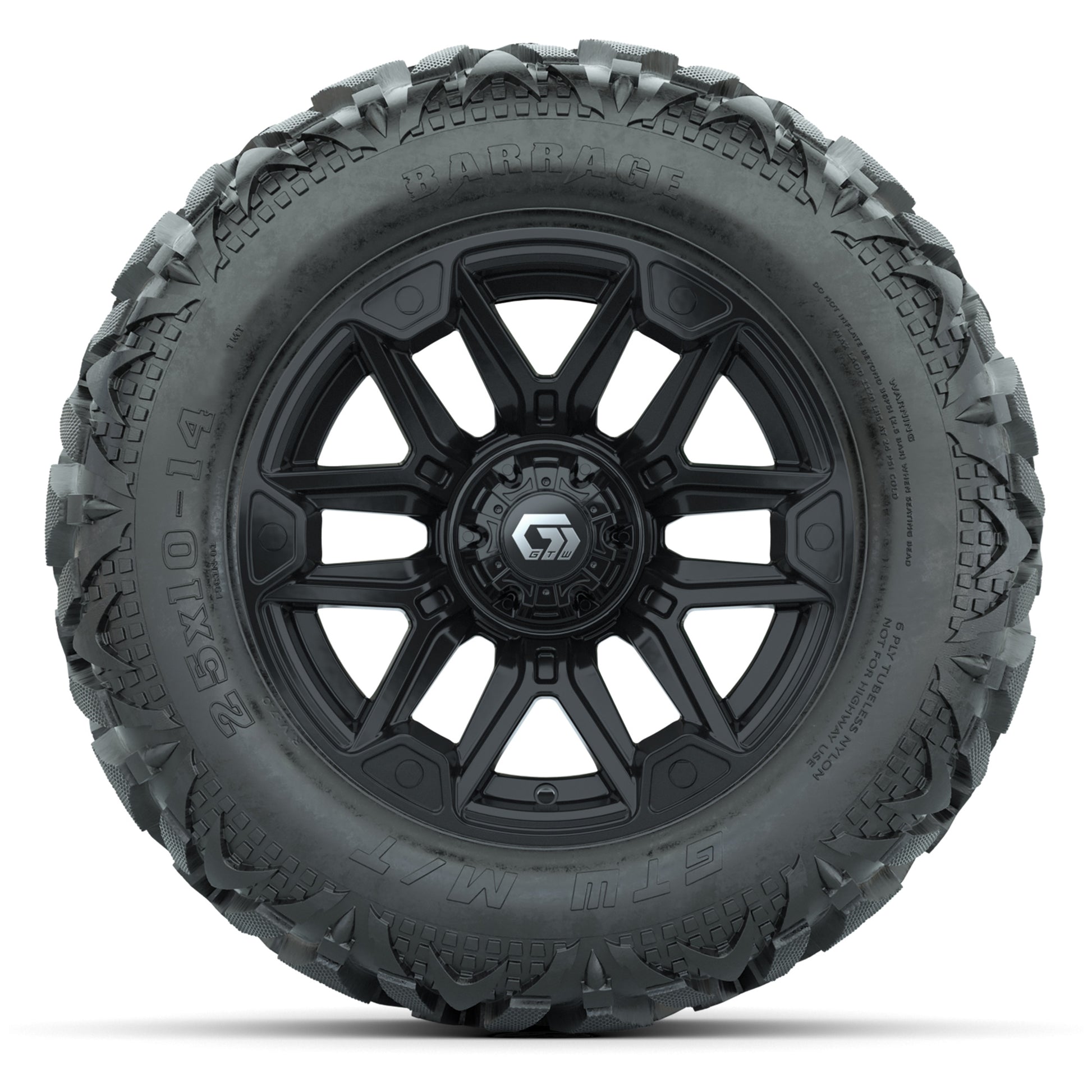 GTW Graffiti Gloss Black 14 in Wheels with 25x10-14 Barrage  - front view