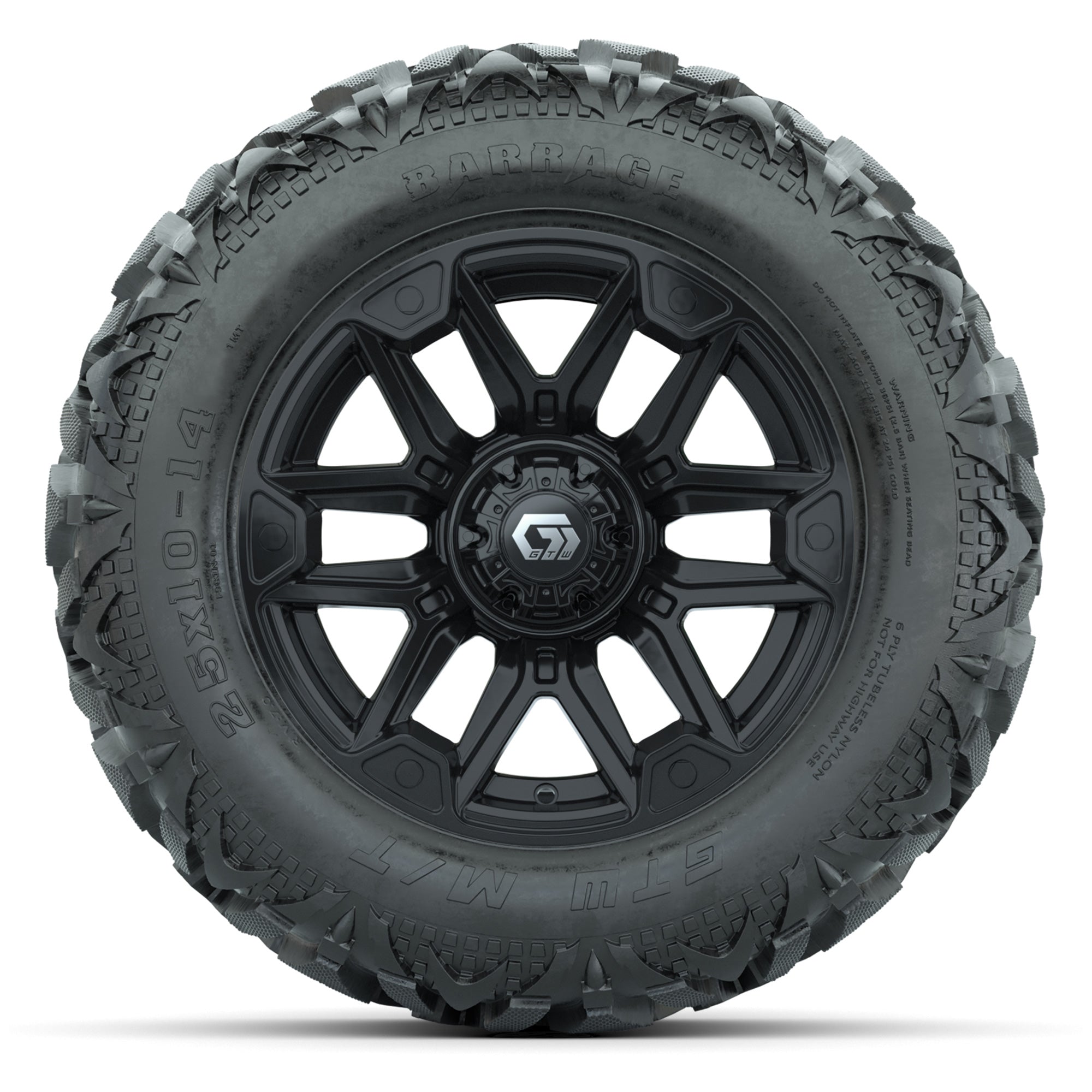 GTW Graffiti Gloss Black 14 in Wheels with 25x10-14 Barrage  - 3/4 view