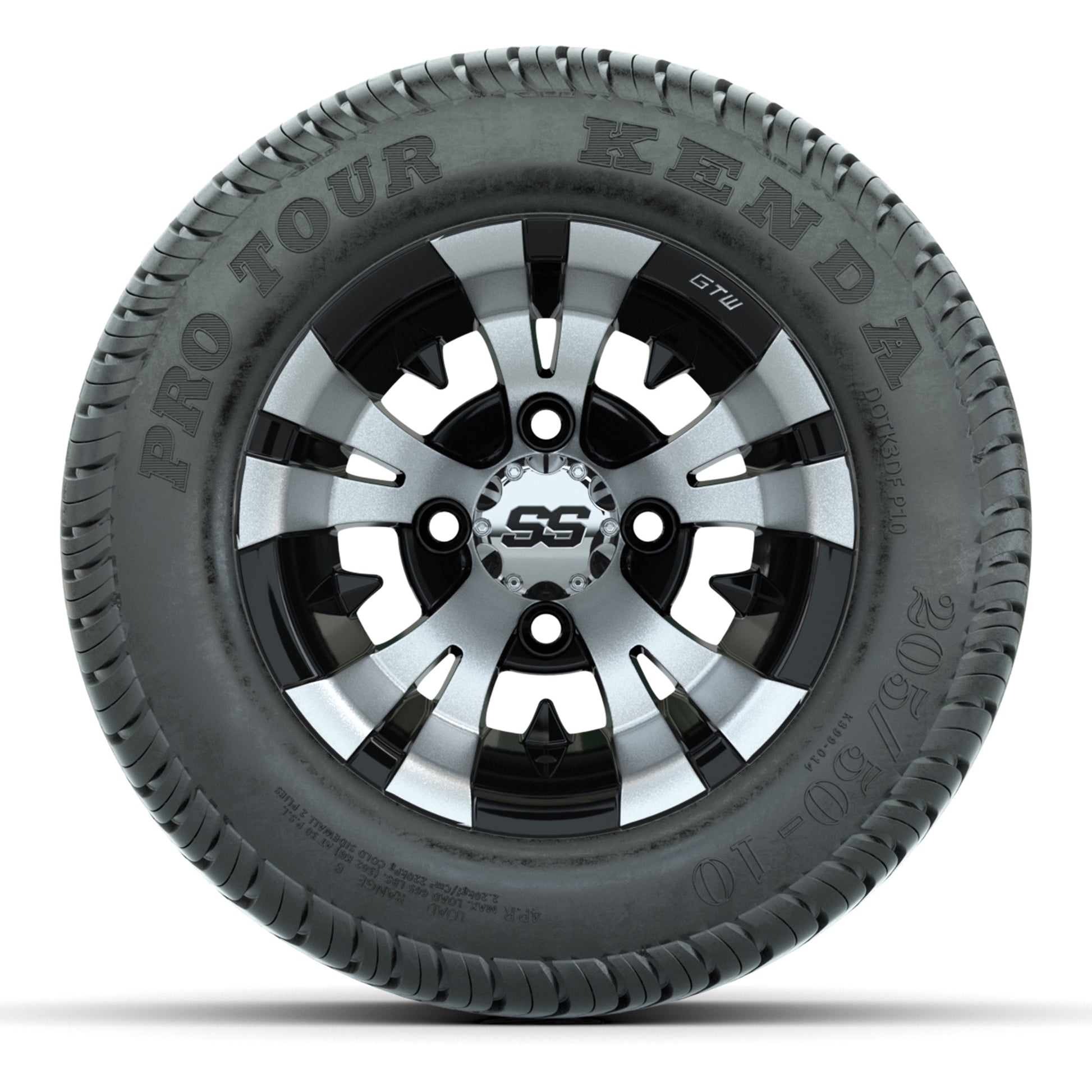 GTW Vampire Black/Machined 10 in Wheels with 205/50-10 Kenda Pro Tour Street Tires – Full Set