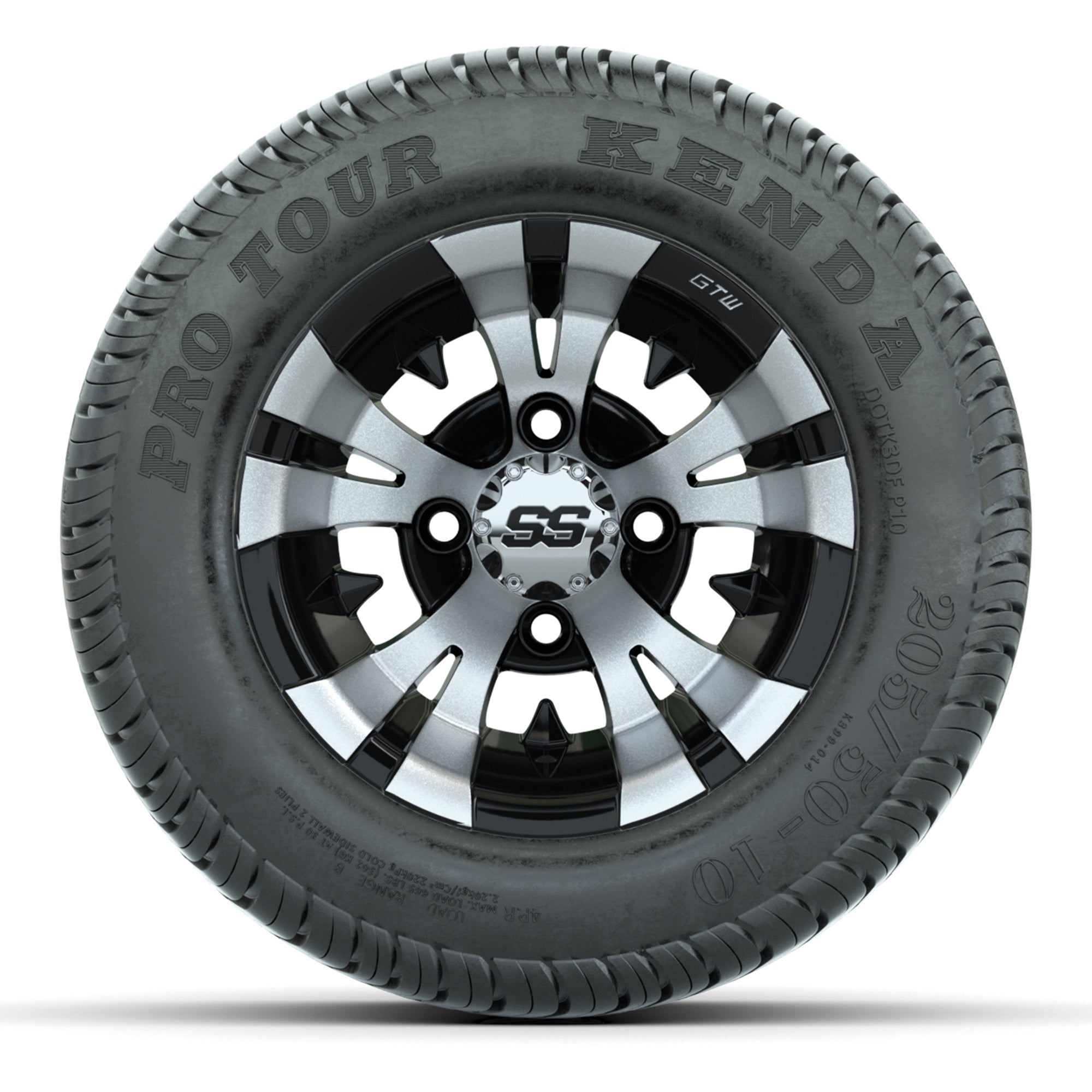 GTW Vampire Black/Machined 10 in Wheels with 205/50-10 Kenda Pro Tour Street Tires – Full Set