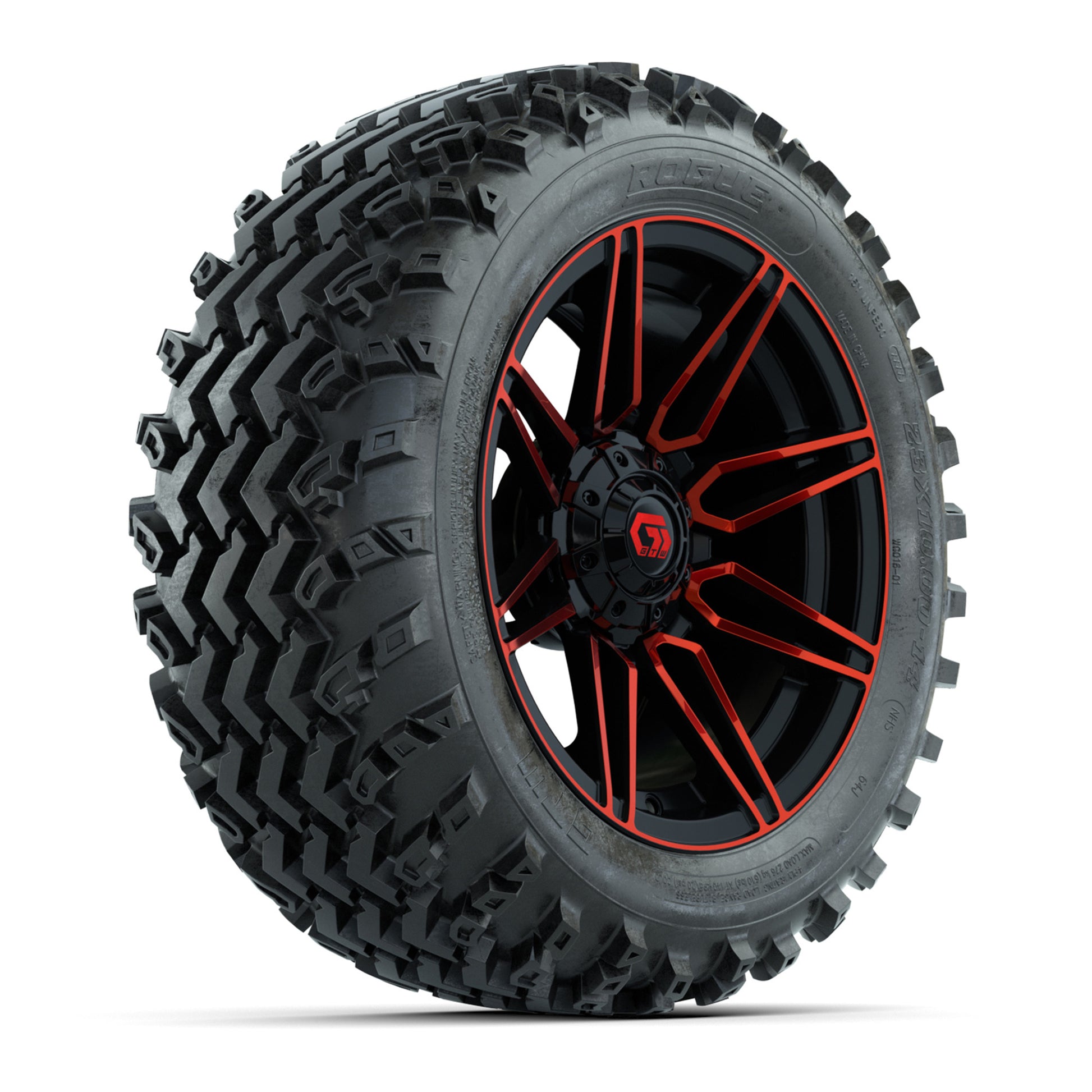 GTW® Stealth Red/Machined 14 in Wheels with 23X10-14 Rogue All-Terrain Tires – Full Set
