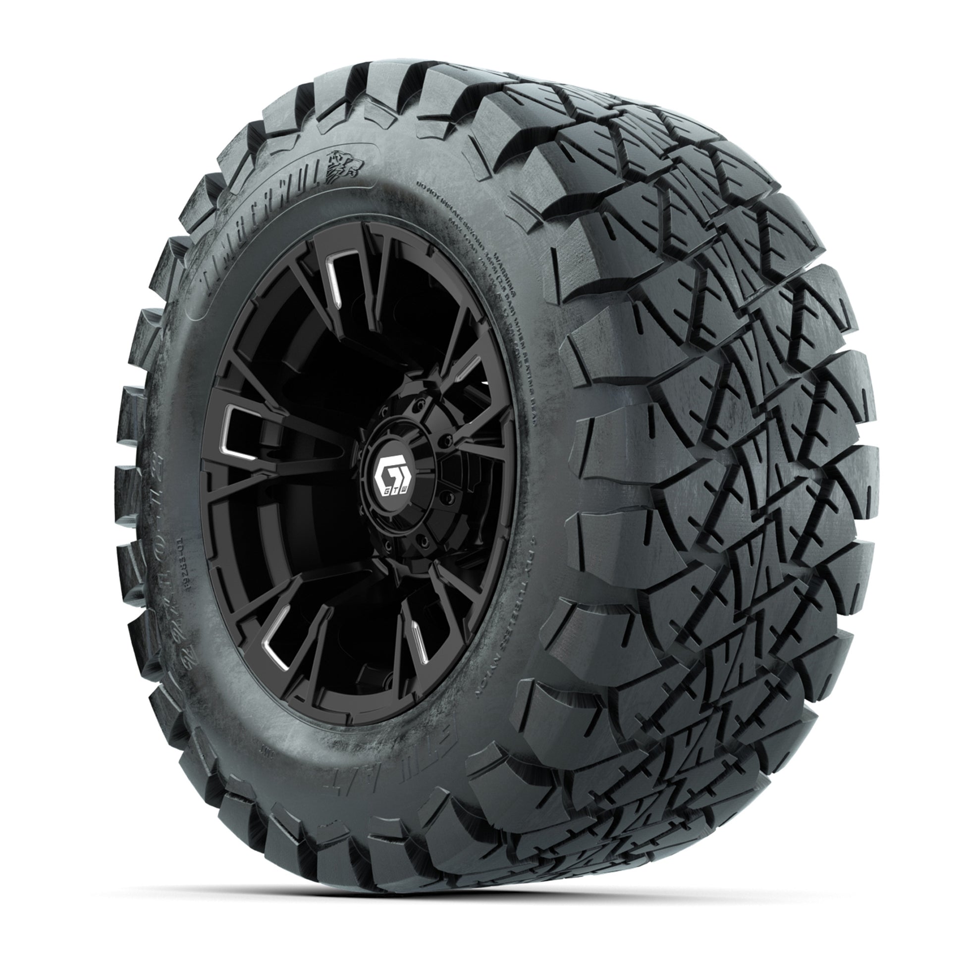 GTW® Vandal Matte Black/Machined 12 in Wheels with 22x10-12 Timberwolf All-Terrain Tires – Full Set