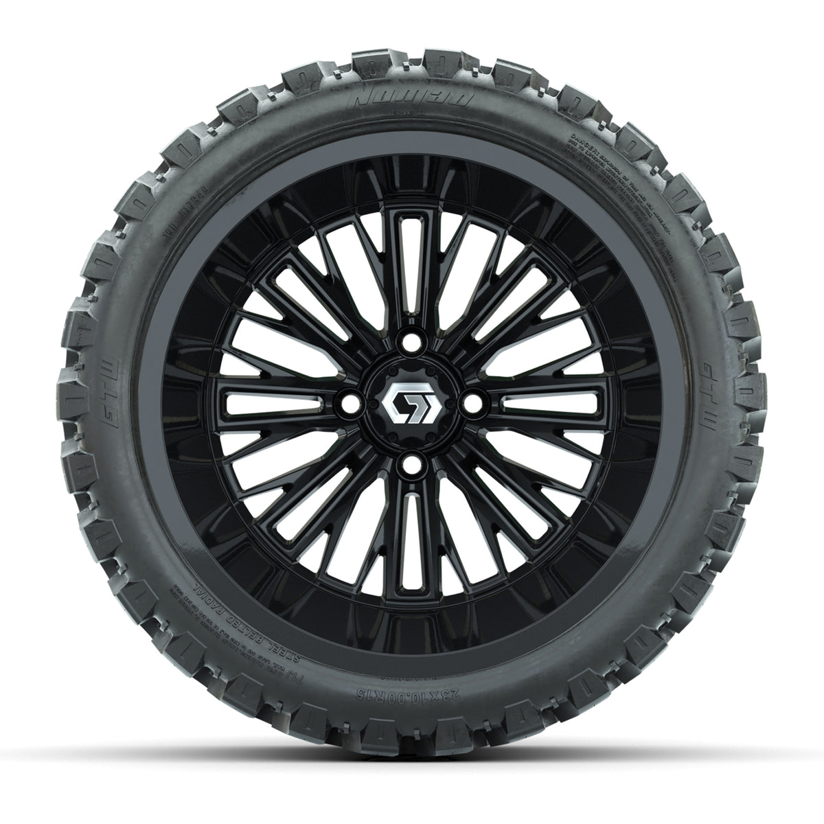 GTW Viper Gloss Black 15 in Wheels with 23X10-R15 Nomad Steel Belted Radial All-Terrain Tires – Full Set