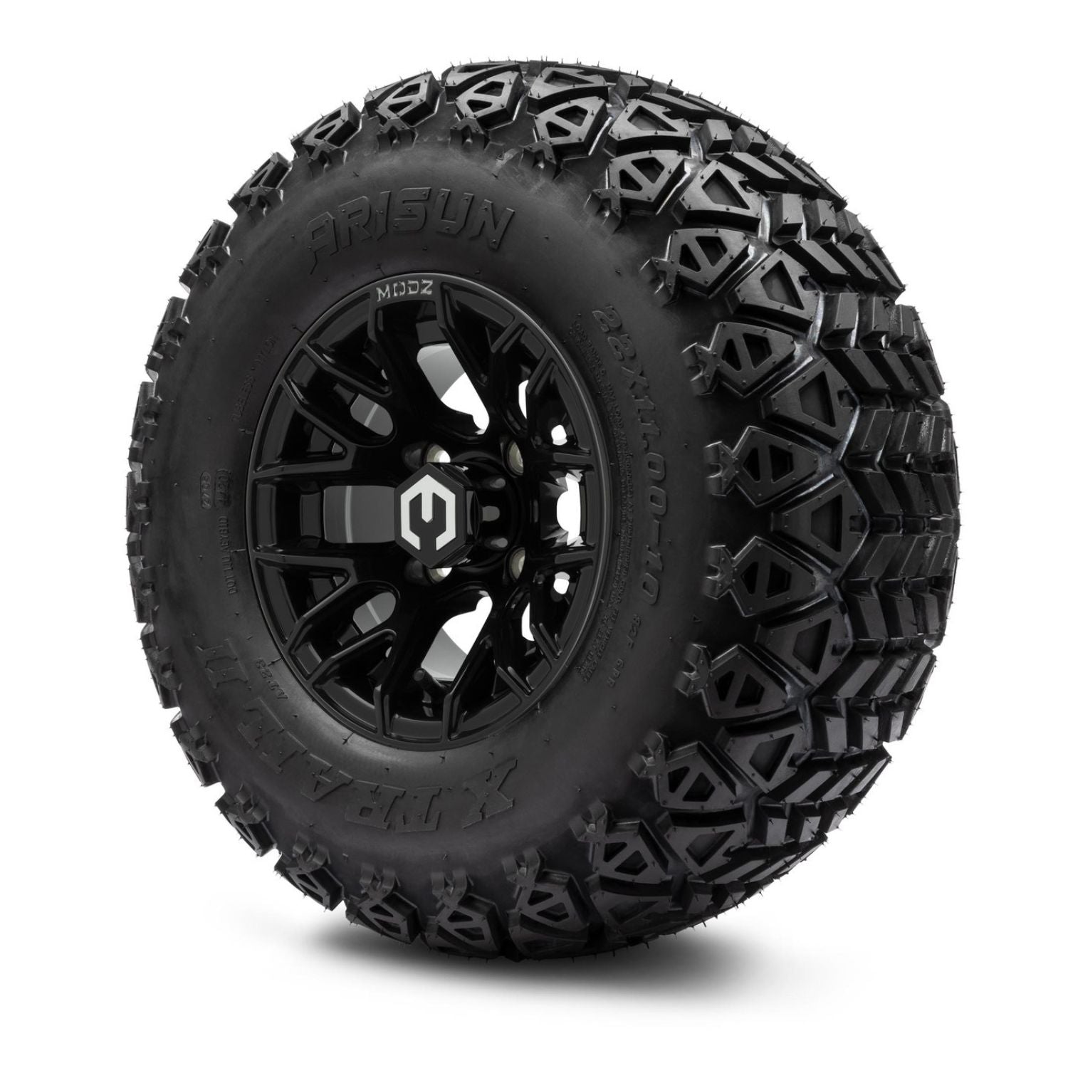 MODZ® 10" Matrix Glossy Black Wheels & Off-Road Tires Combo (Arisun X Trail All Terrain 22x11-10)