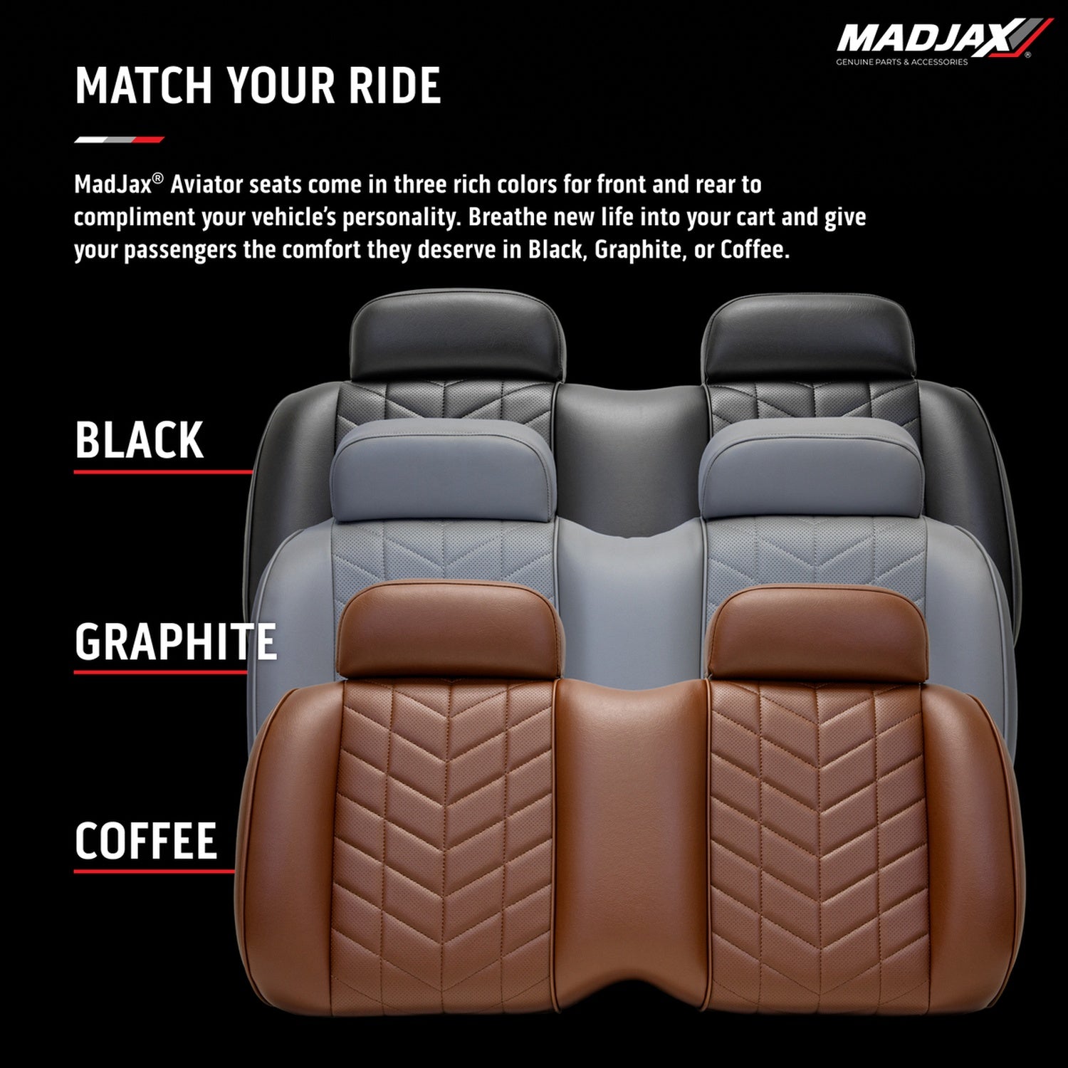 MadJax Aviator Club Car Precedent/Tempo/Onward Black Front Seat Cushions (Years 2012-Up)
