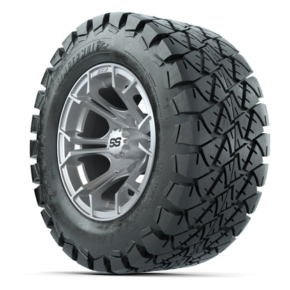 GTW® Spyder Silver Brush 12 in Wheels with 22X10-12 Timberwolf All-Terrain Tires – Full Set