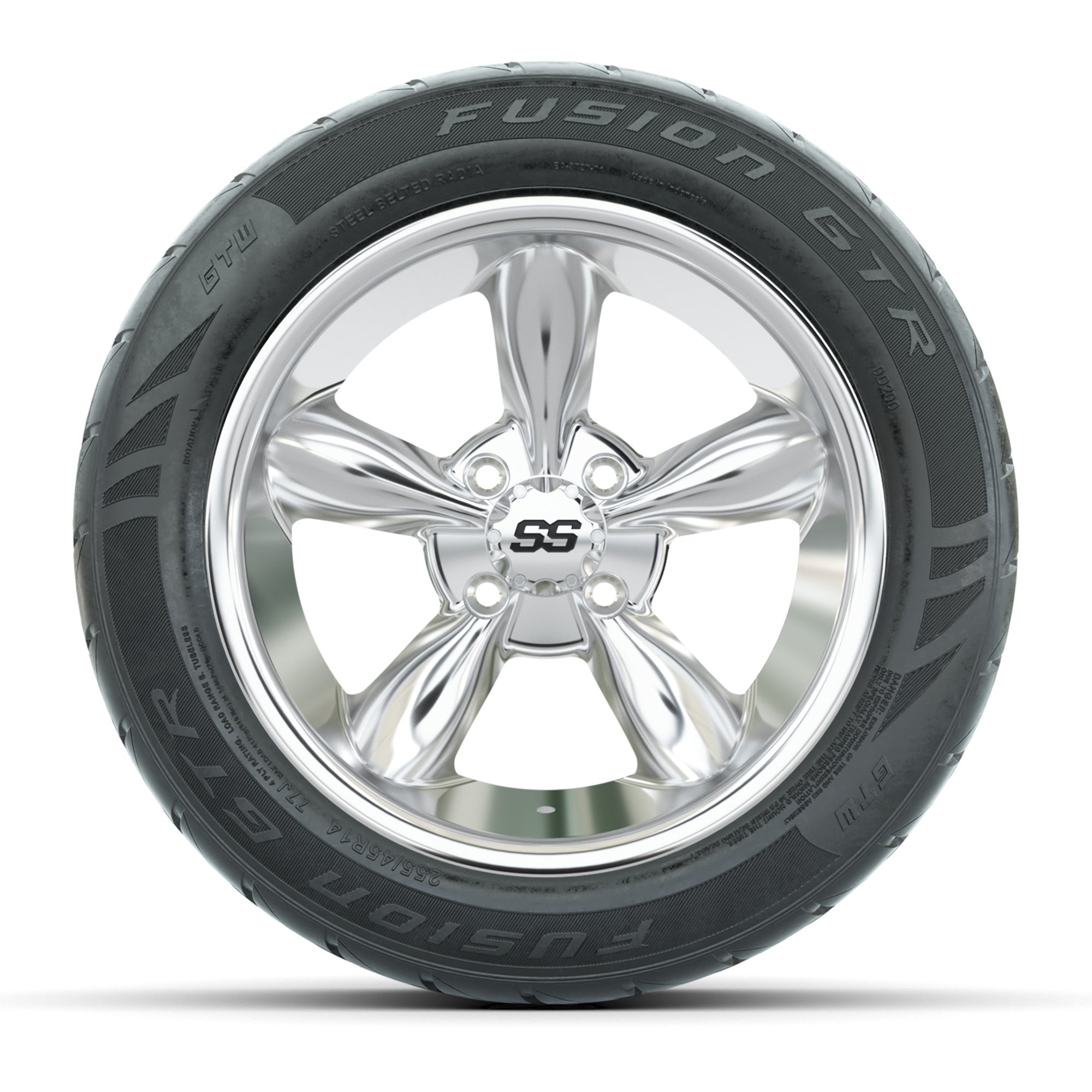 GTW® Godfather Chrome 14 in Wheels with 255/45-R14 Fusion GT - 3/4 view