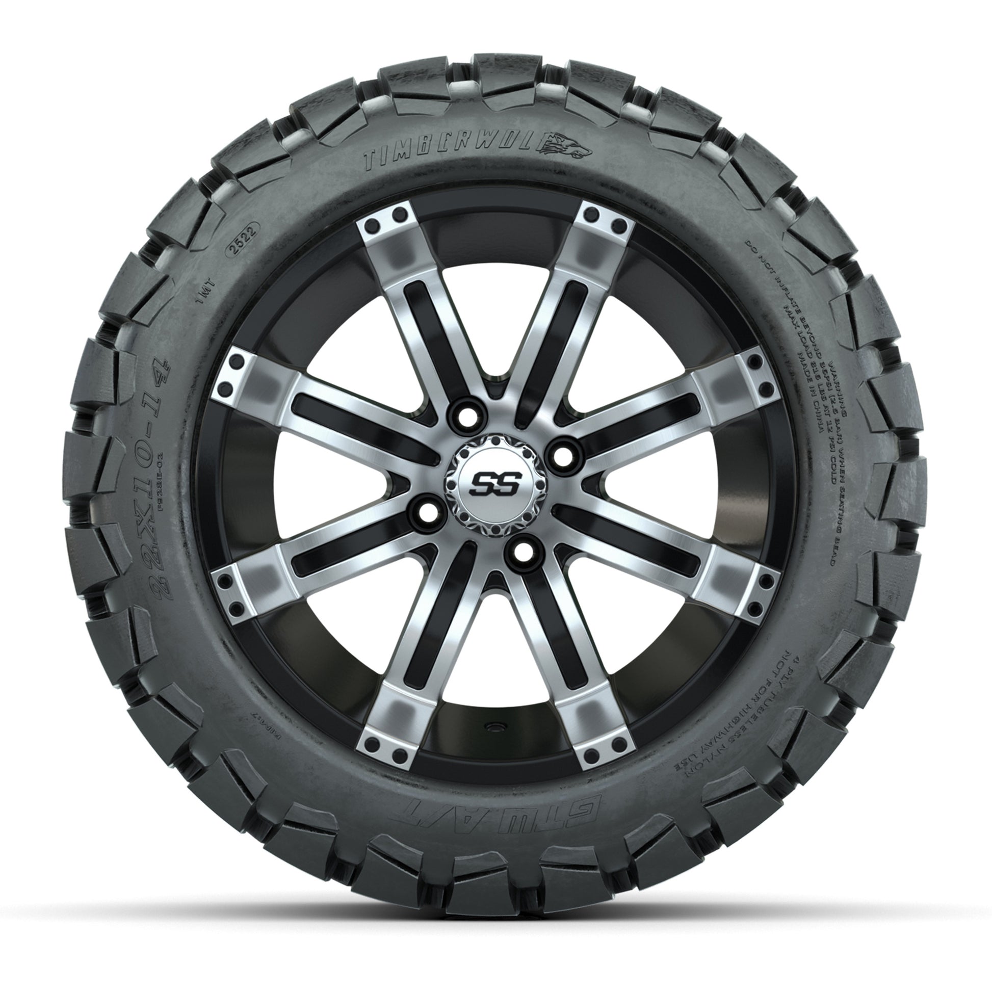GTW Tempest Black and Machined Wheels with 22in Timberwolf M - front view