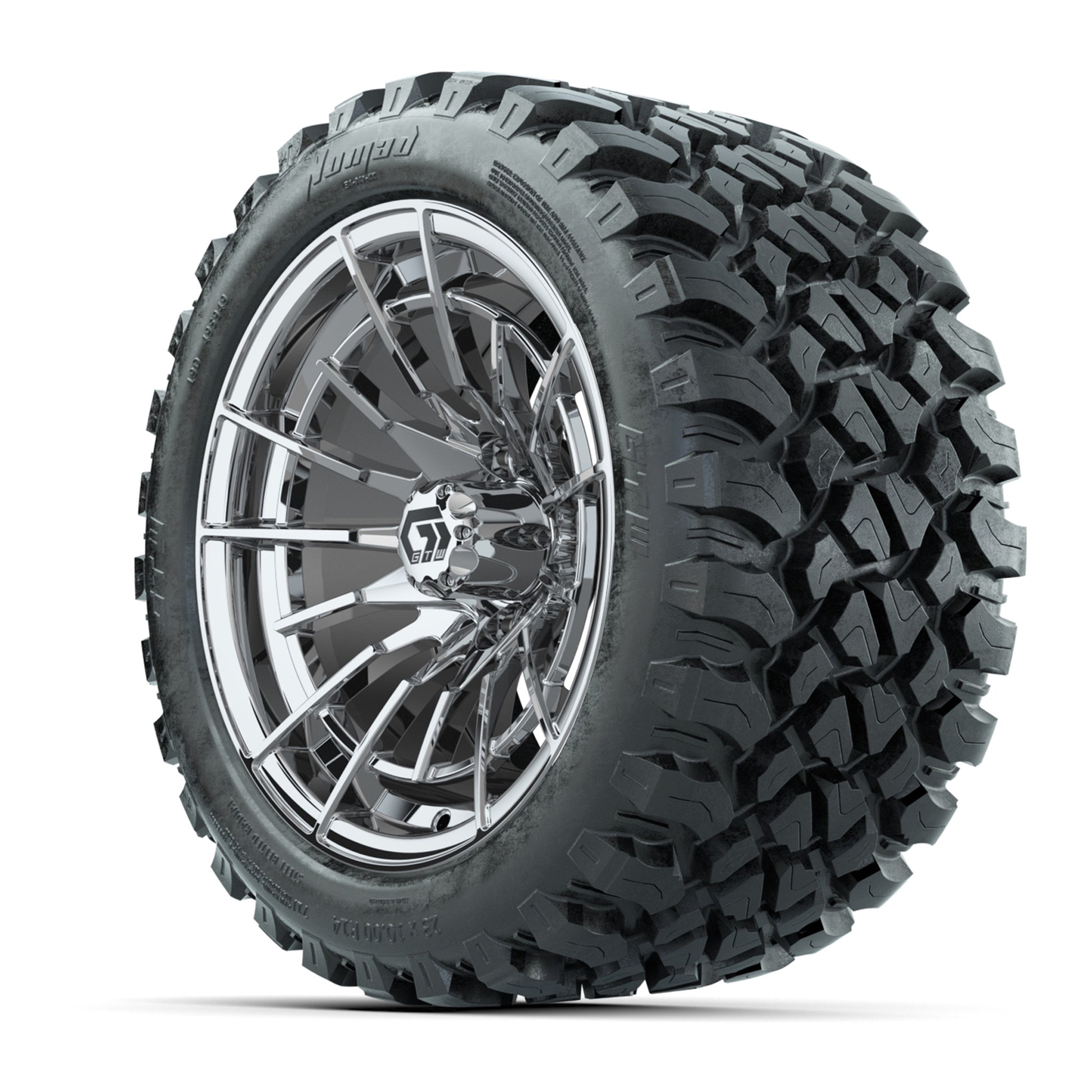 GTW® Boost Chrome 14 in Wheels with 23X10-R14 Nomad Steel Be - 3/4 view