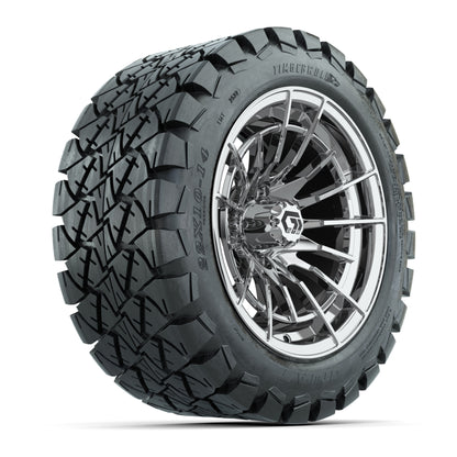 GTW® Boost Chrome 14 in Wheels with 22x10-14 Timberwolf All-Terrain Tires – Full Set