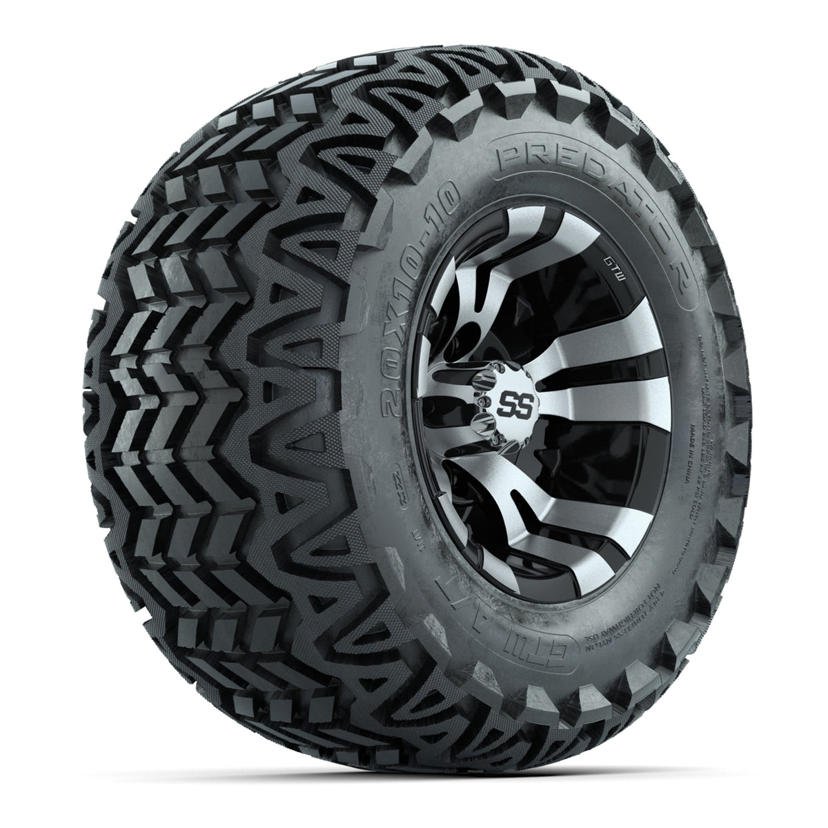 GTW Vampire Black and Machined Wheels with 20in Predator A-T Tires - 10 Inch