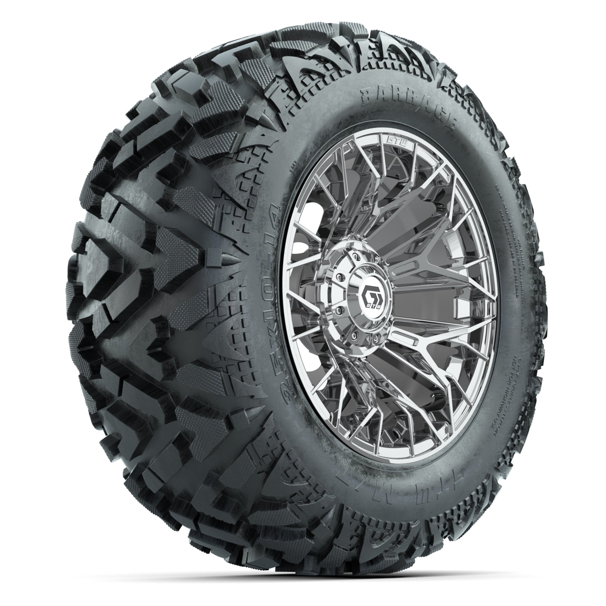 GTW Stellar Chrome 14 in Wheels with 25x10-14 Barrage Mud Tires – Full Set