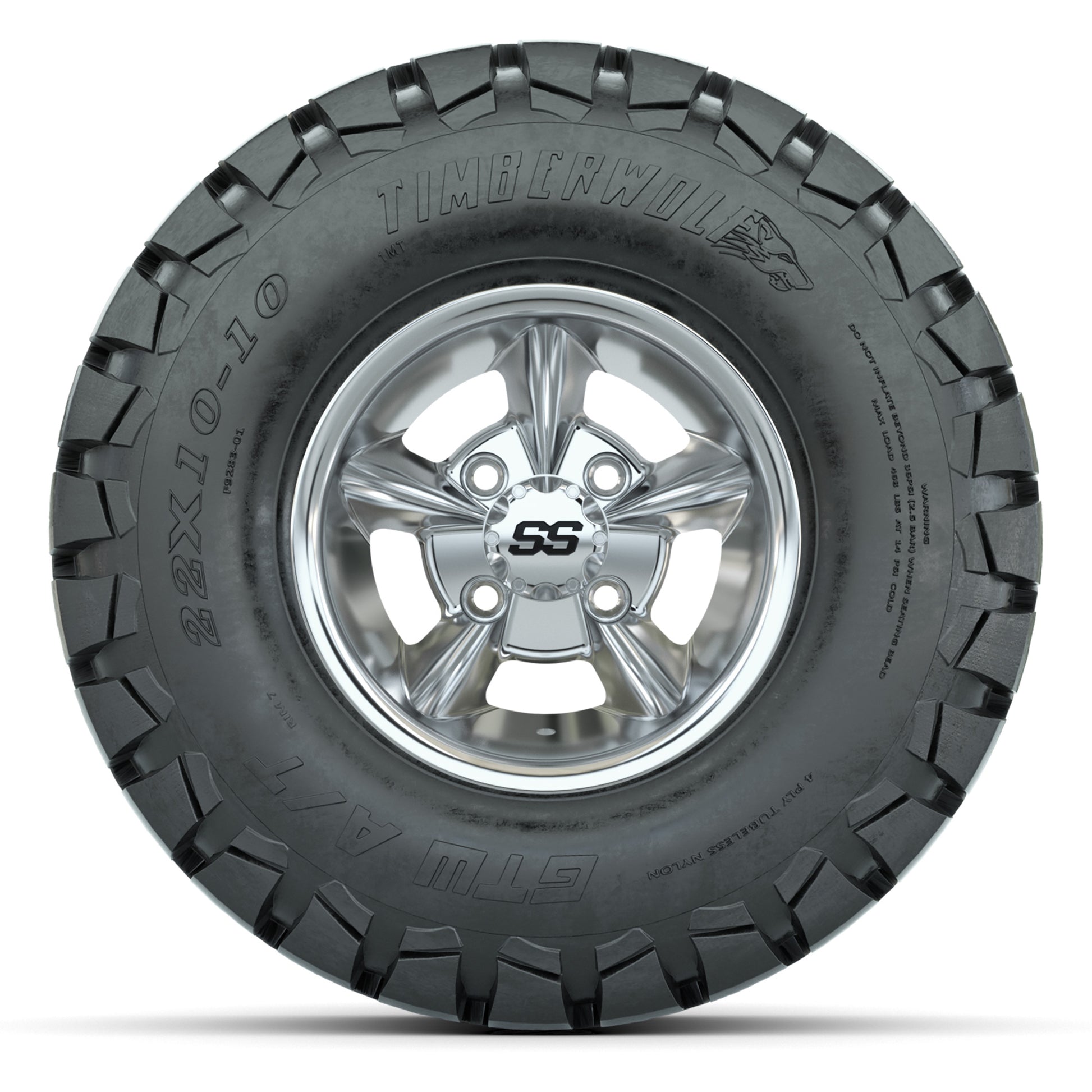 GTW Godfather Chrome 10 in Wheels with 22x10-10 Timberwolf All-Terrain Tires – Full Set