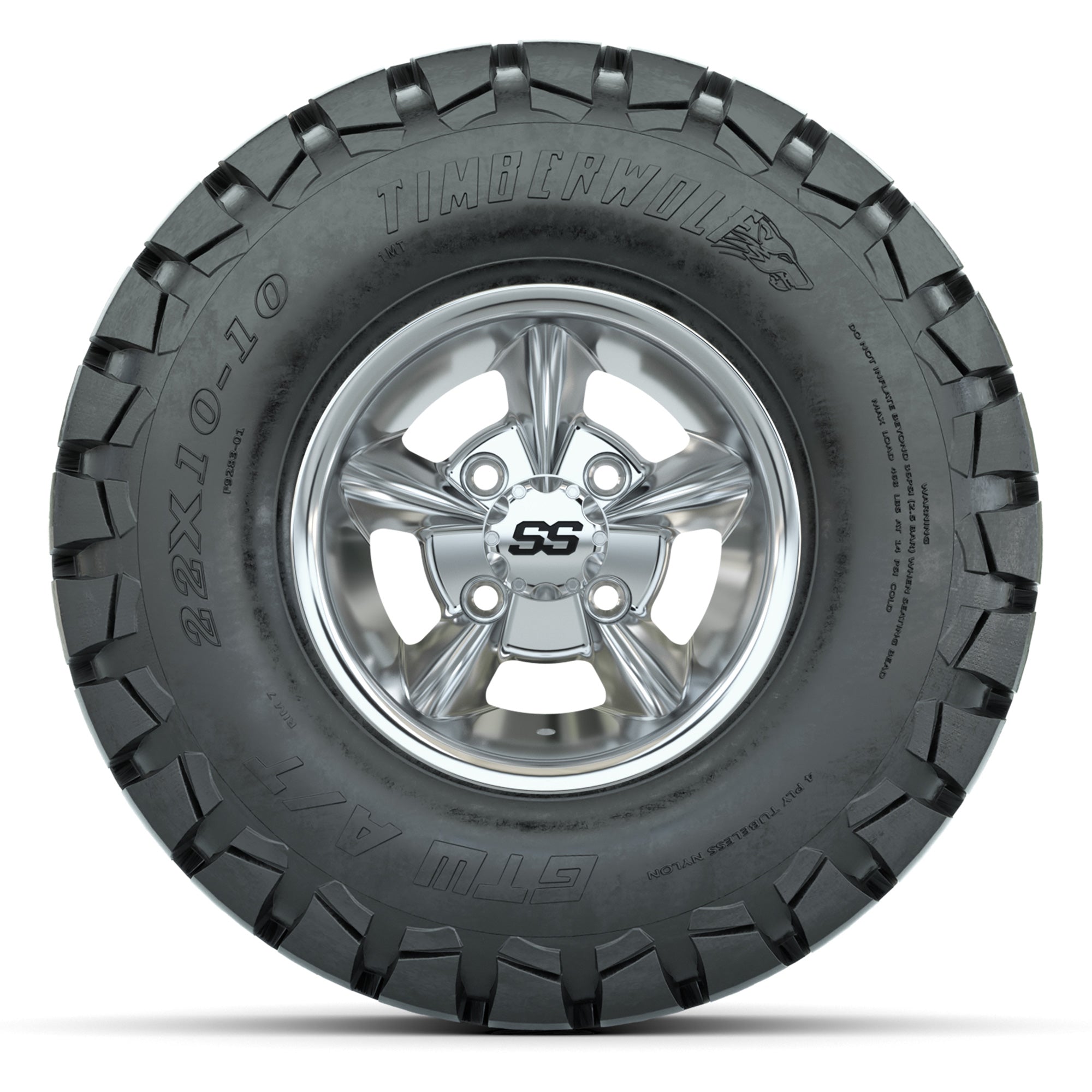 GTW Godfather Chrome 10 in Wheels with 22x10-10 Timberwolf All-Terrain Tires – Full Set