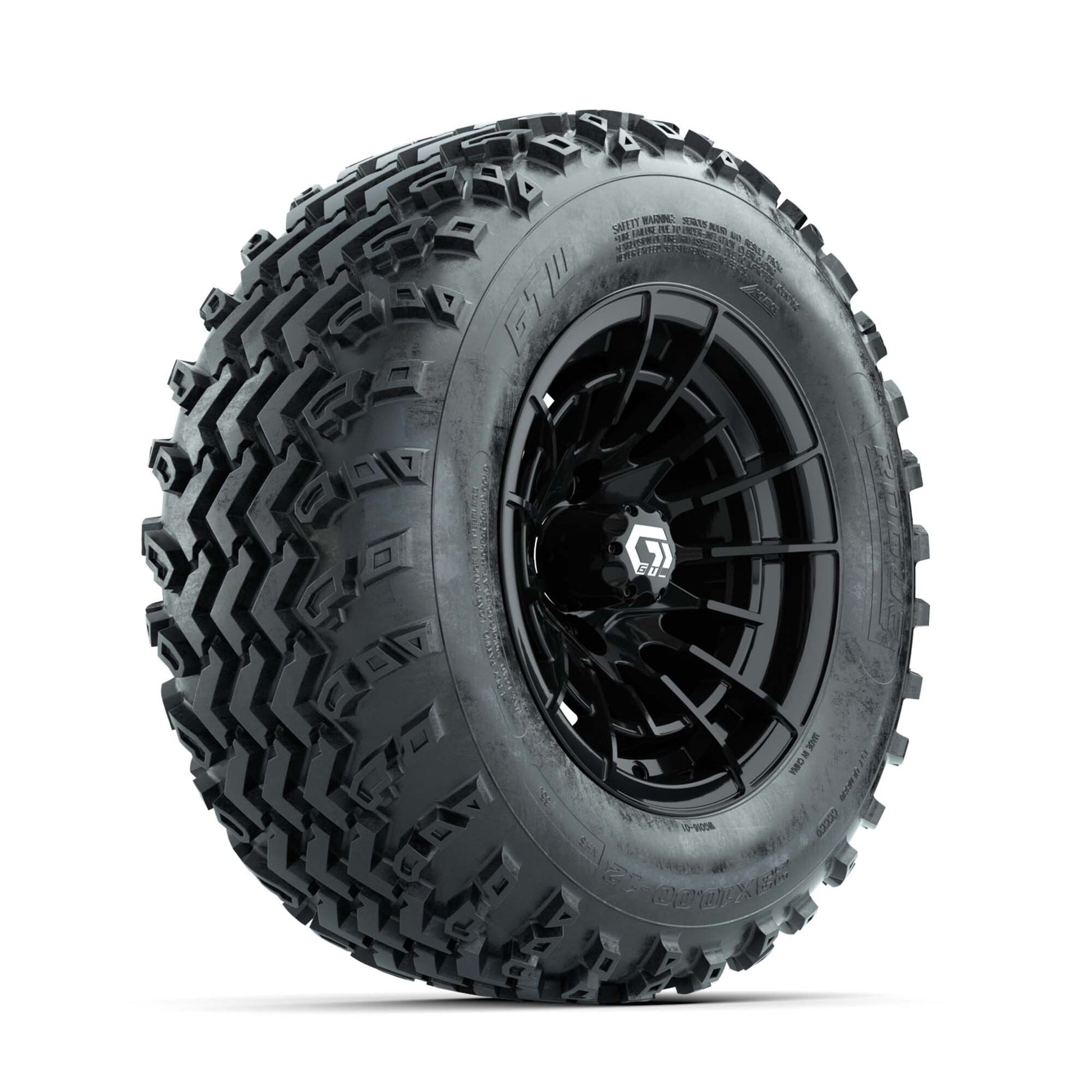 GTW® Boost Gloss Black 12 in Wheels with 23X10.00-12 Rogue All-Terrain Tires – Full Set