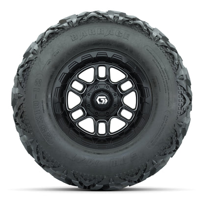 GTW® Titan Black/Machined 12 in Wheels with 25X10-12 Barrage Mud Tires – Full Set