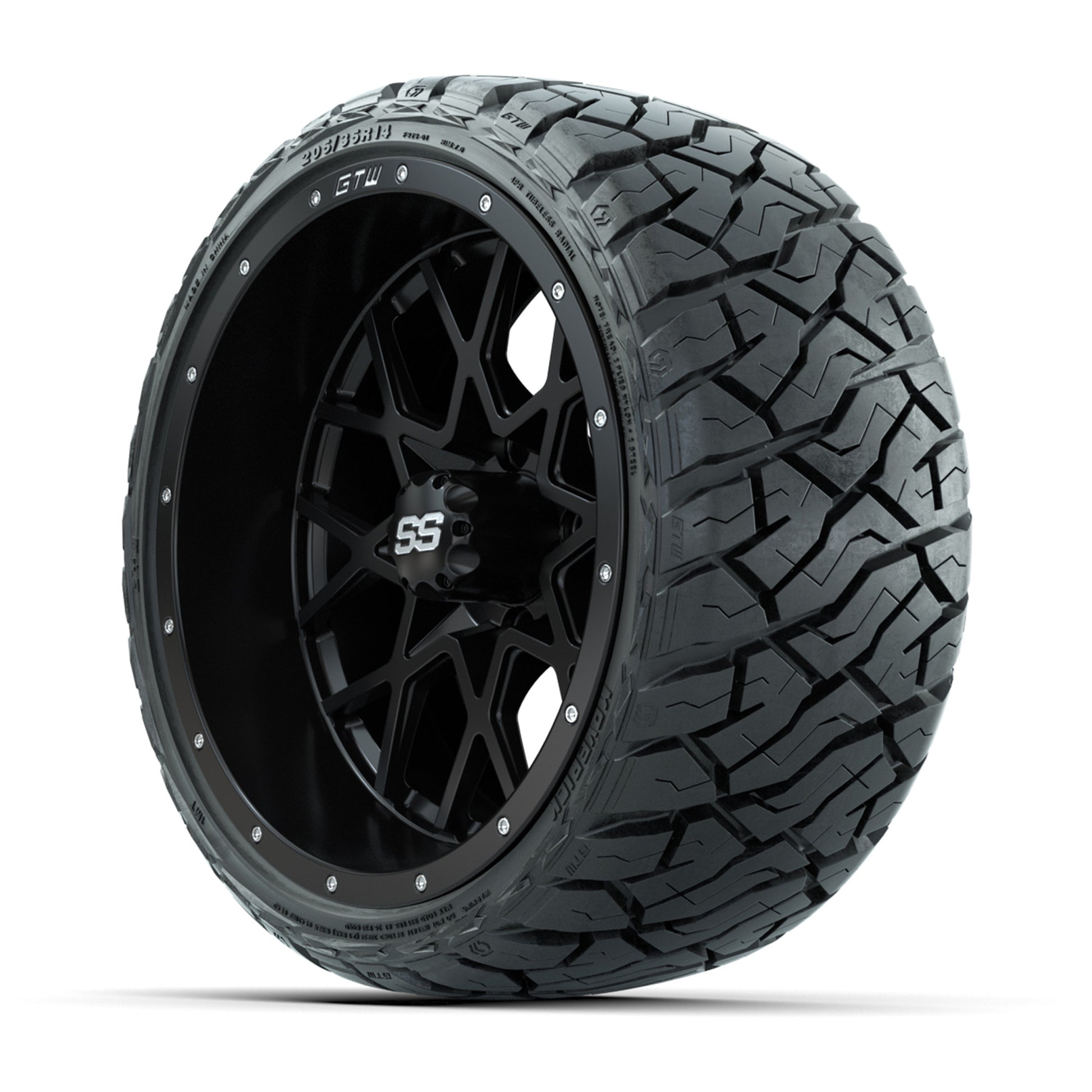 GTW Vortex Matte Black 14 in Wheels with 205/35-R14 Maverick - 3/4 view