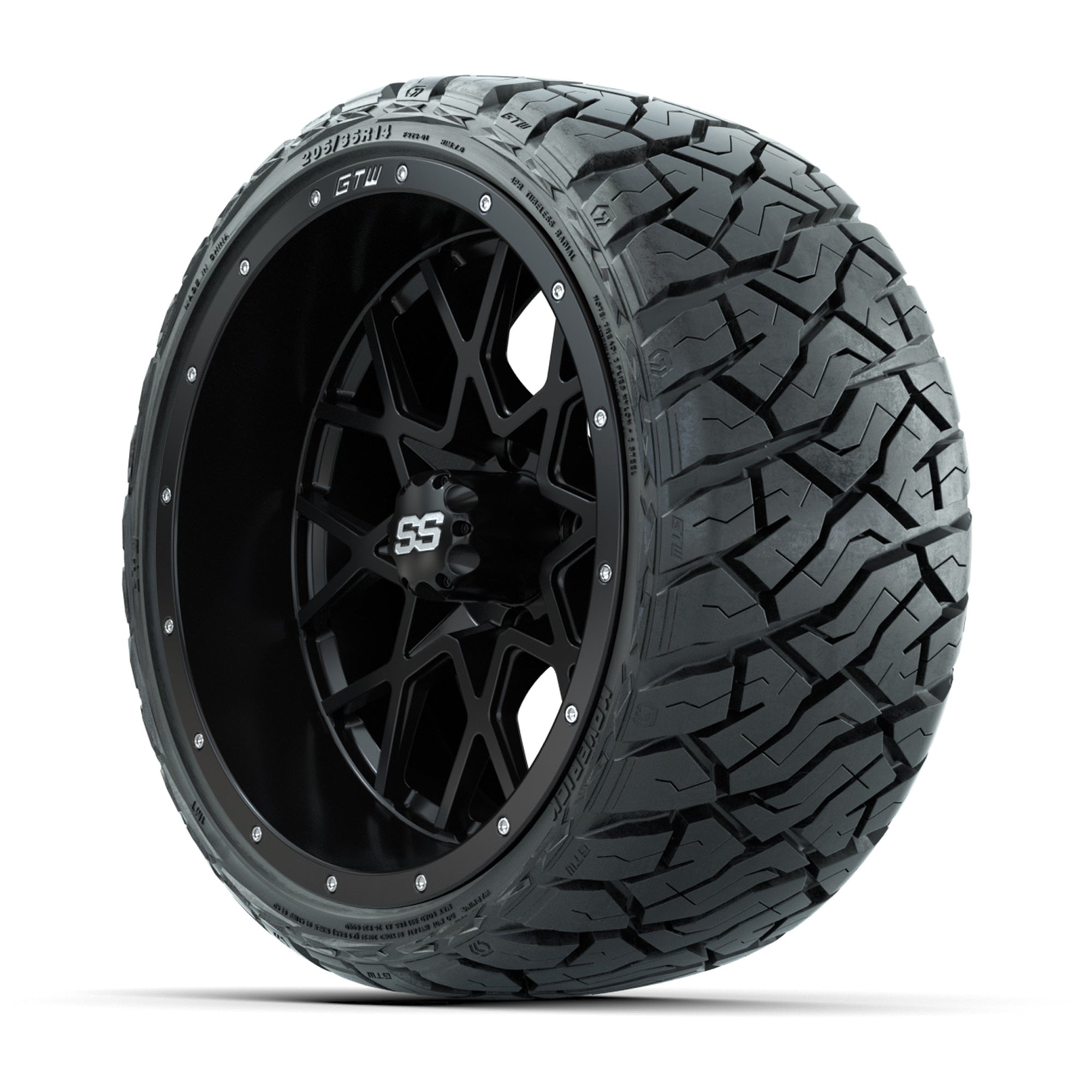 GTW Vortex Matte Black 14 in Wheels with 205/35-R14 Maverick - 3/4 view