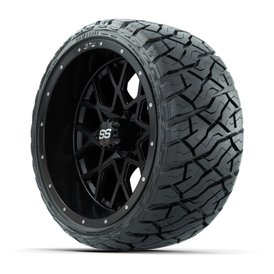 GTW Vortex Matte Black 14 in Wheels with 205/35-R14 Maverick - 3/4 view