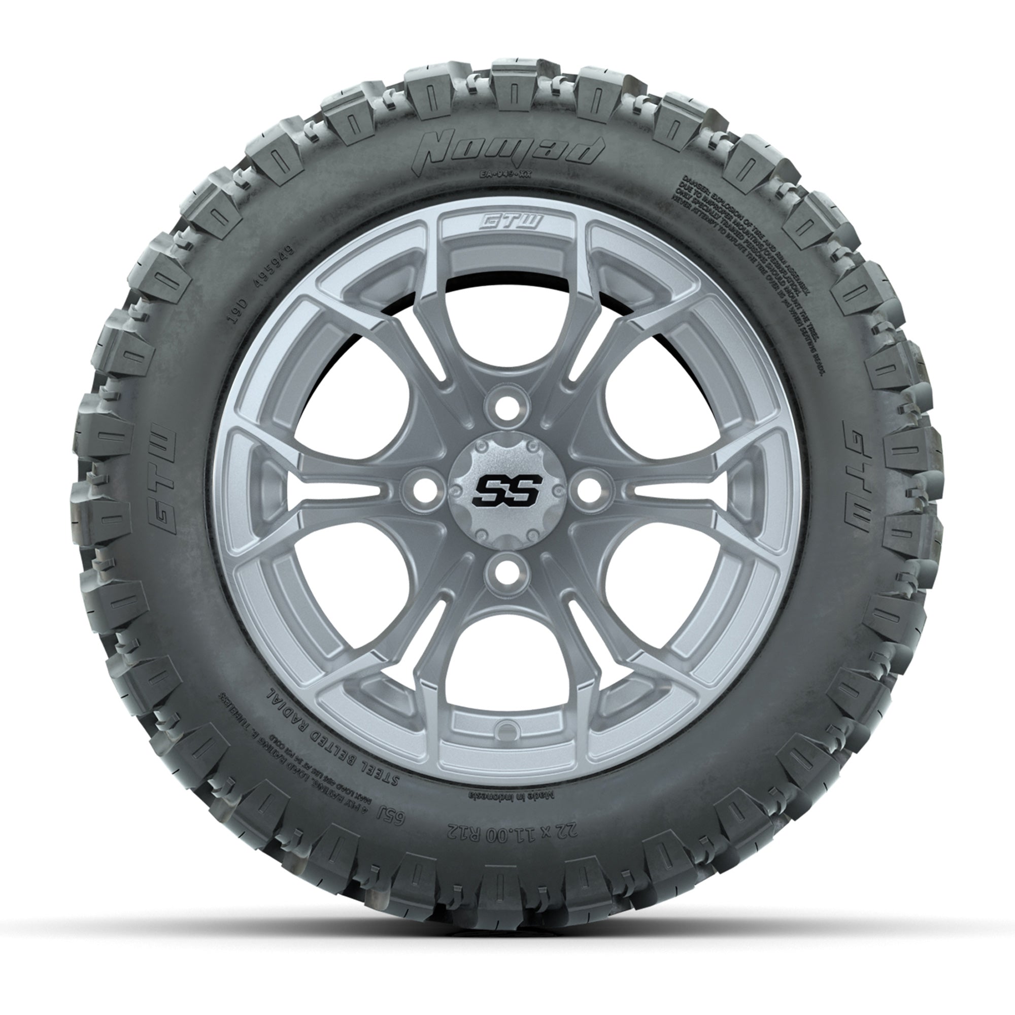 GTW® Spyder Silver Brush 12 in Wheels with 22X11-R12 Nomad Steel Belt Radial All-Terrain Tires – Full Set