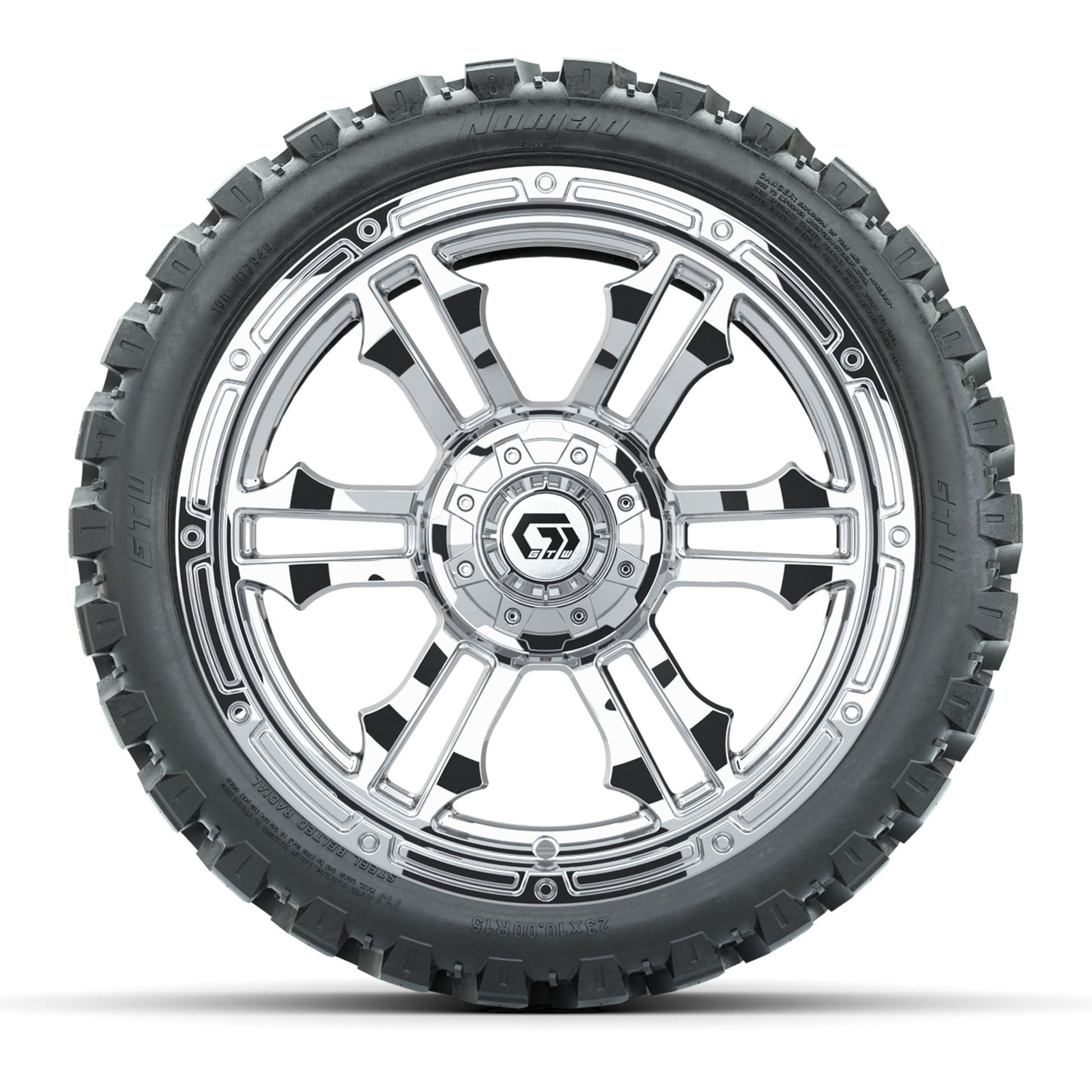 GTW® Shogun Chrome 15 in Wheels with 23x10-R15 Nomad Steel B - front view
