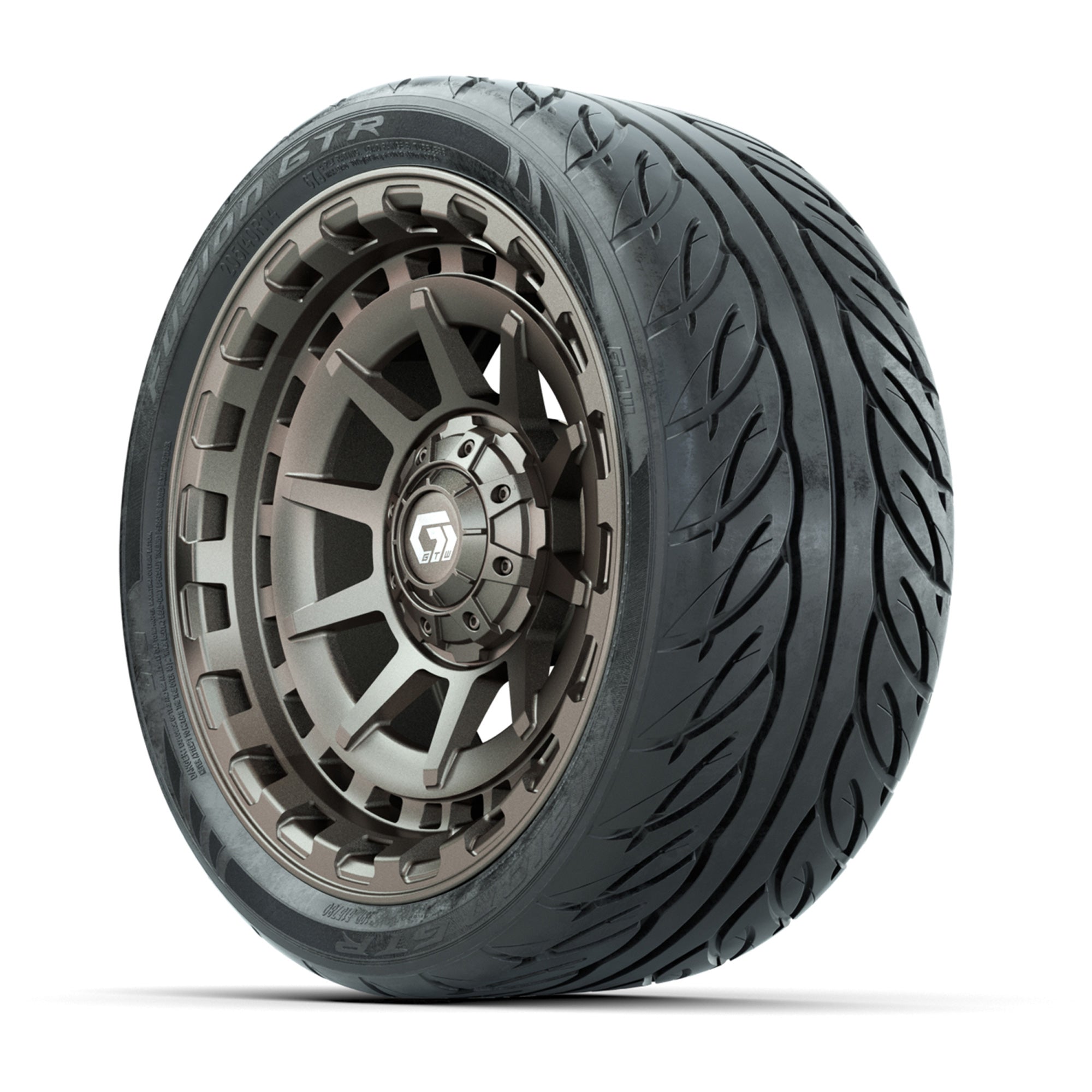 GTW® Barricade Satin Bronze 14 in Wheels with 205/40-R14 Fus - 3/4 view