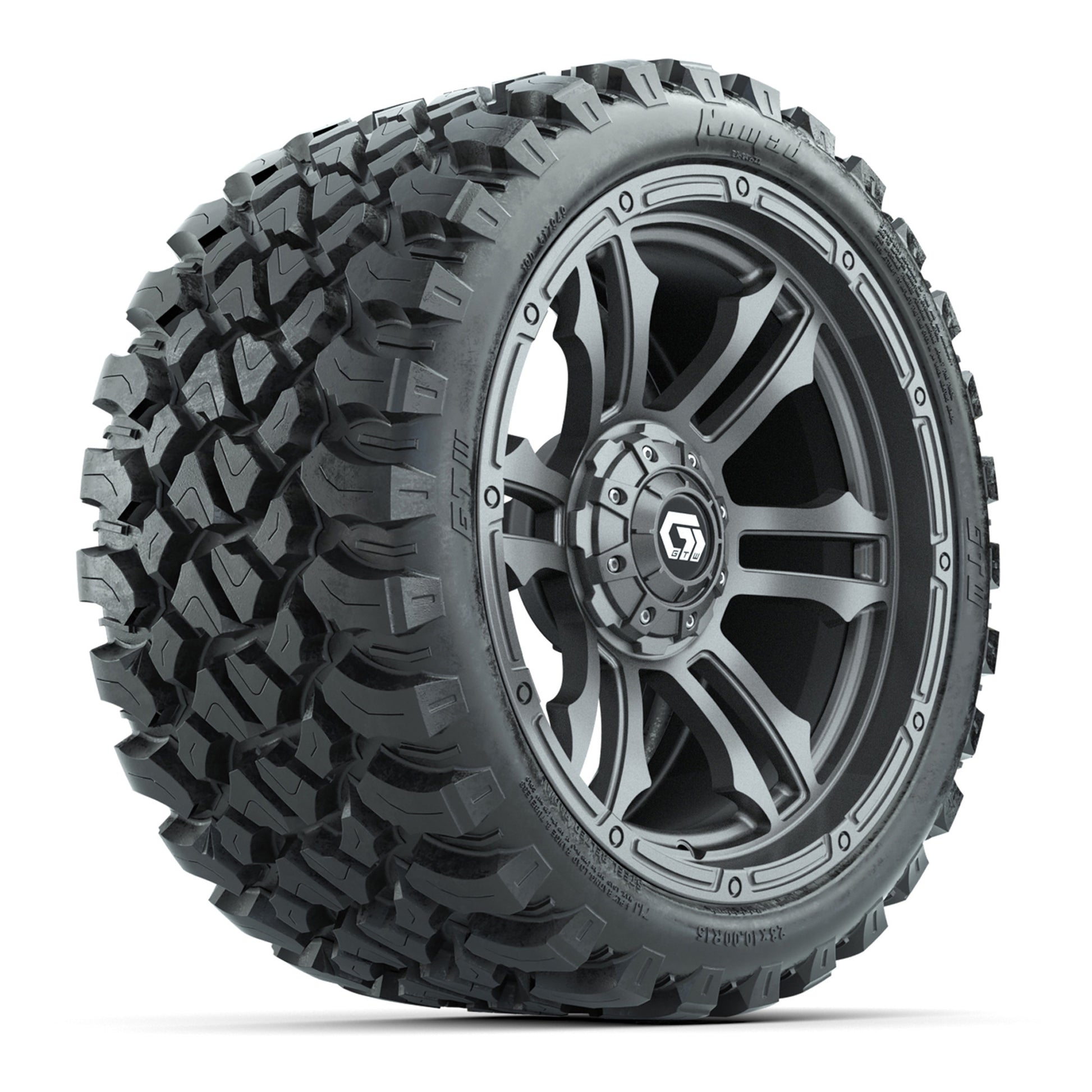 GTW® Shogun Gunmetal 15 in Wheels with 23x10-R15 Nomad Steel Belted Radial All-Terrain Tires – Full Set