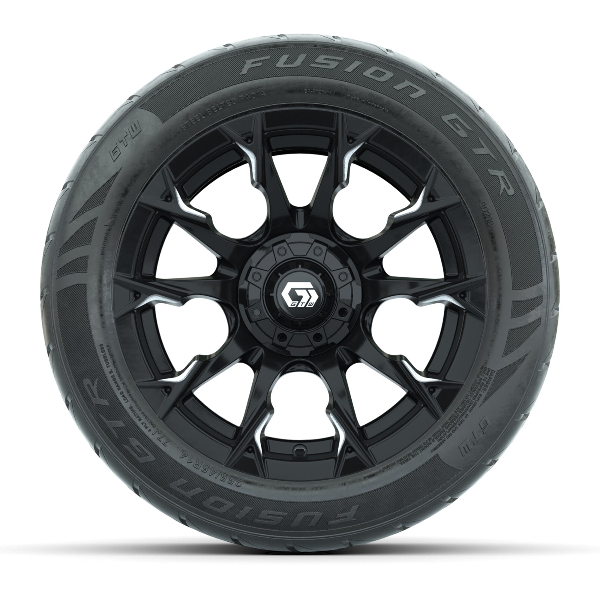 GTW® Diablo Gloss Black/Machined 14 in Wheels with 255/45-R1 - 3/4 view