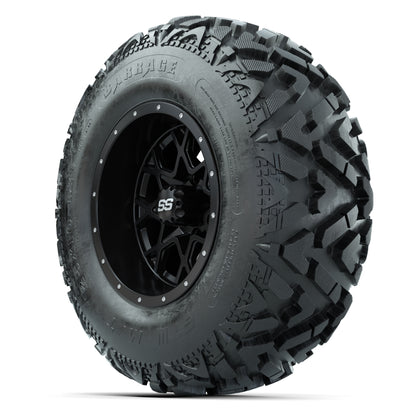 GTW® Vortex 2 Matte Black/Machined 12 in Wheels with 25X10-12 Barrage Mud Tires – Full Set