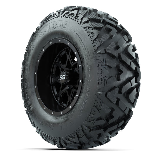 GTW® Vortex 2 Matte Black/Machined 12 in Wheels with 25X10-12 Barrage Mud Tires – Full Set