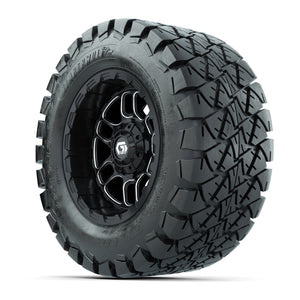 GTW® Titan Black/Machined 12 in Wheels with 22X10-12 Timberwolf All-Terrain Tires – Full Set