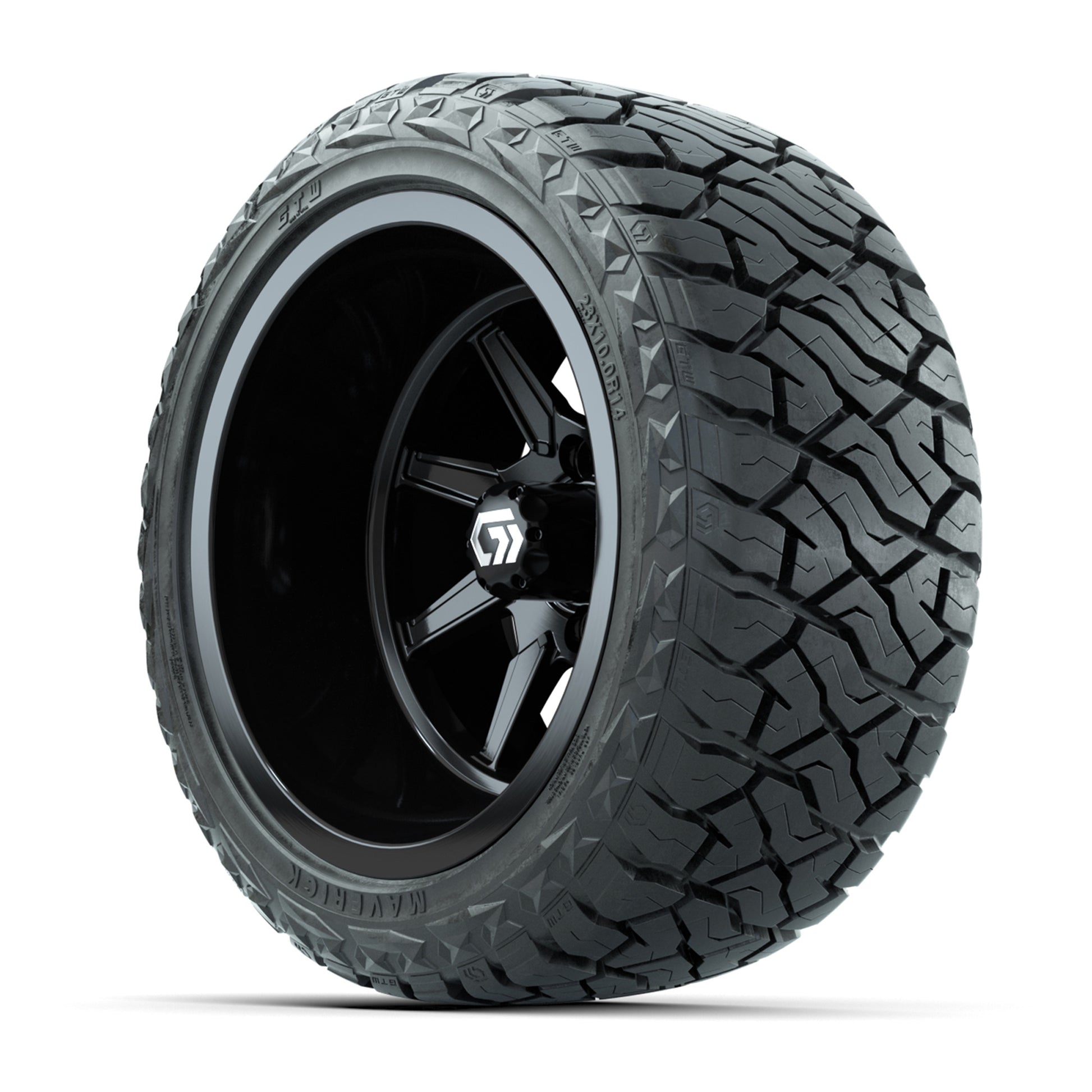 GTW Reaper Gloss Black 14 in Wheels with 23X10-R14 Maverick Steel Belted Radial All-Terrain Tires – Full Set