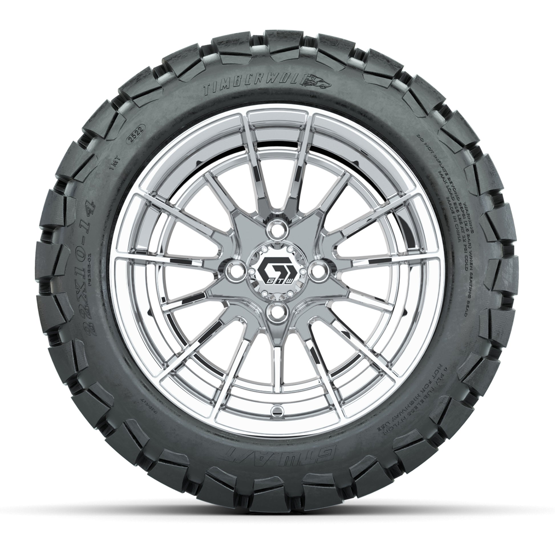 GTW® Boost Chrome 14 in Wheels with 22x10-14 Timberwolf All- - front view