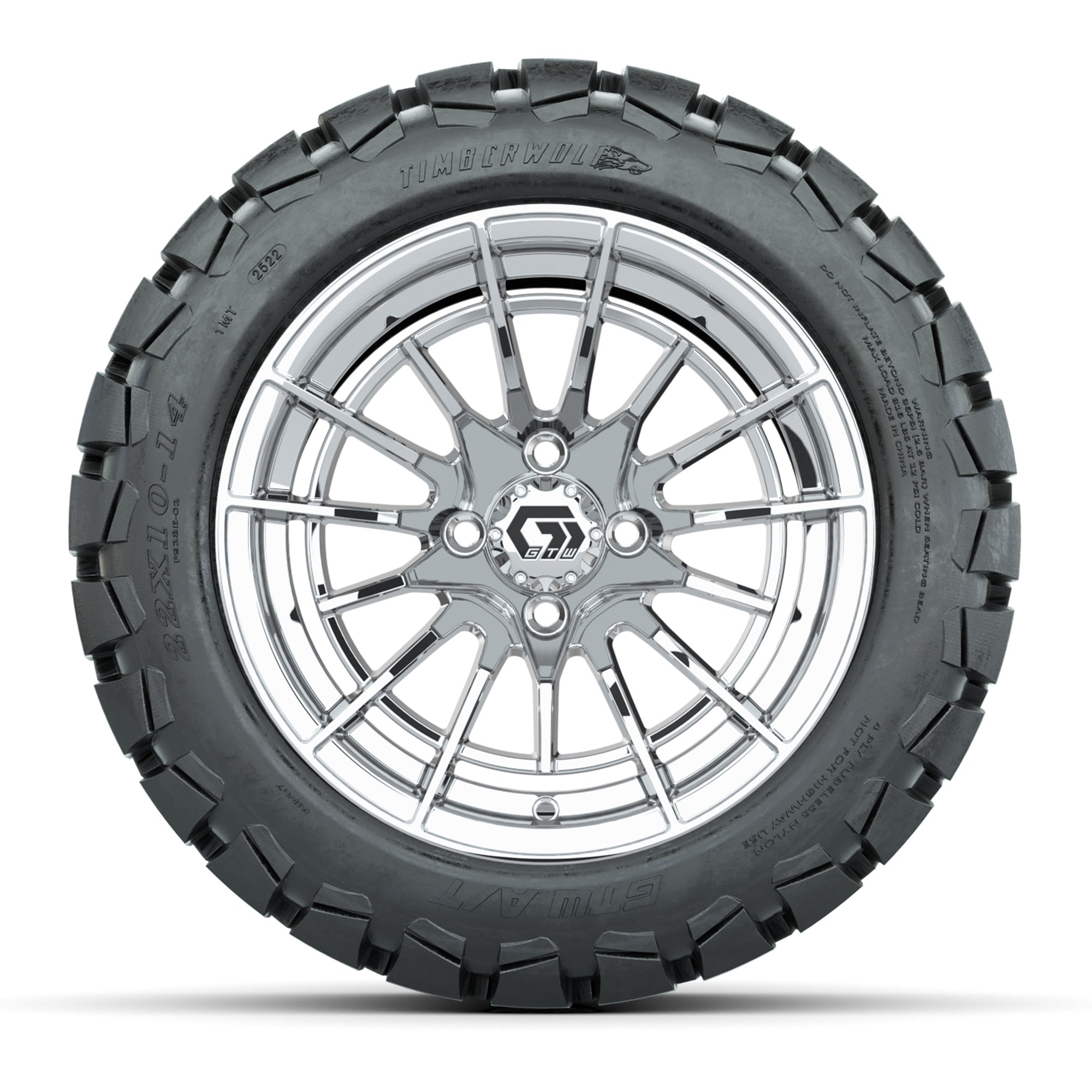 GTW® Boost Chrome 14 in Wheels with 22x10-14 Timberwolf All- - 3/4 view