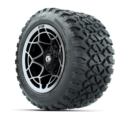 GTW® Nexus Black with Silver Face 12 in Wheels with 20X10-12 Nomad Steel Belt Radial All-Terrain Tires – Full Set