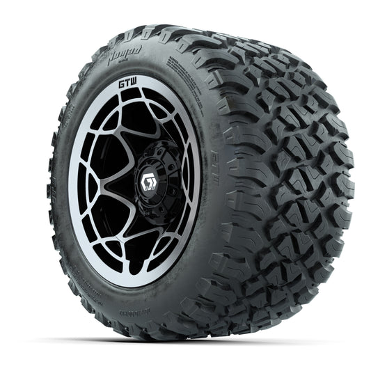 GTW® Nexus Black with Silver Face 12 in Wheels with 20X10-12 Nomad Steel Belt Radial All-Terrain Tires – Full Set