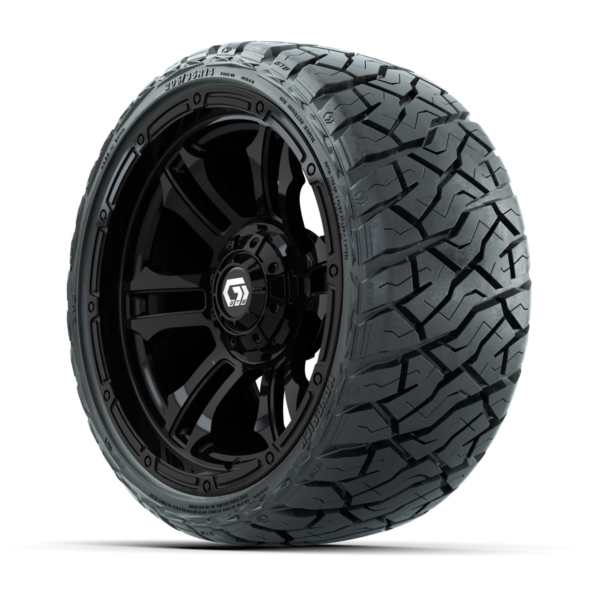 GTW Shogun Gloss Black 14 in Wheels with 205/35-R14 Maverick - 3/4 view
