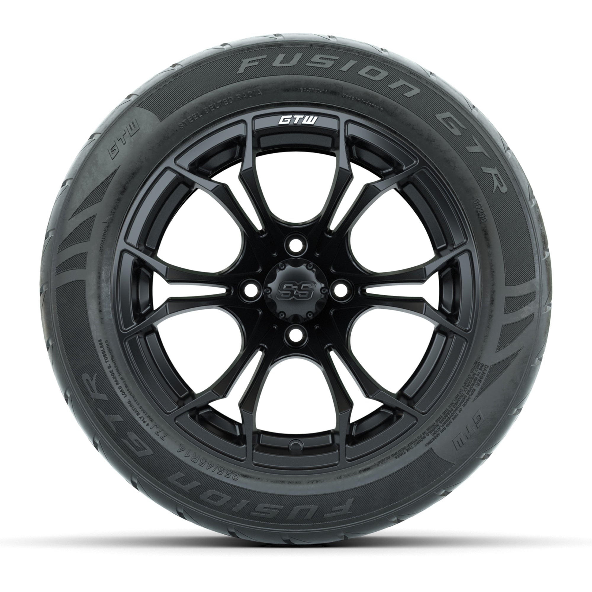 GTW Spyder Matte Black 14 in Wheels with 255/45-R14 Fusion G - 3/4 view