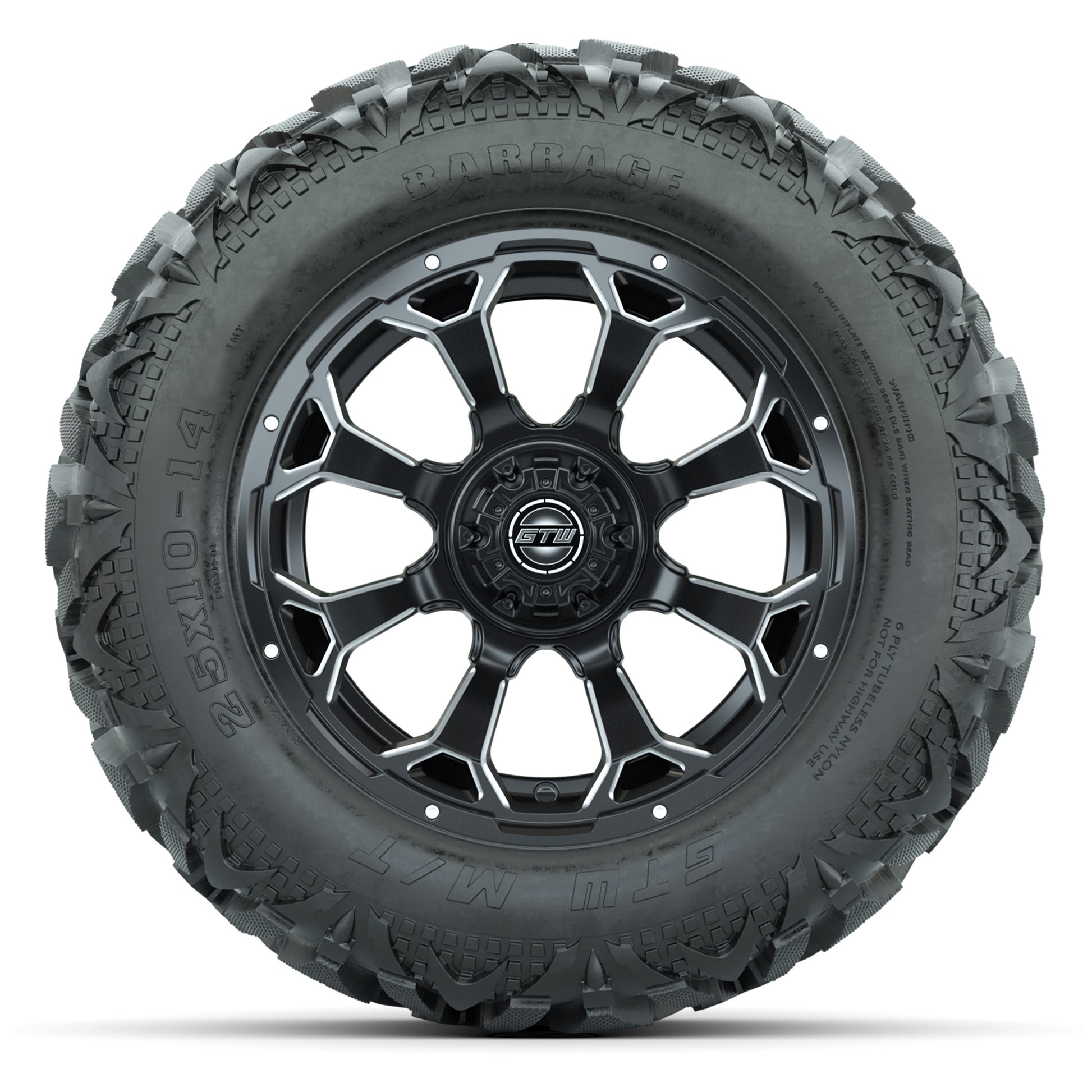GTW Raven Matte Black/Ball Mill 14 in Wheels with 25x10-14 B - front view