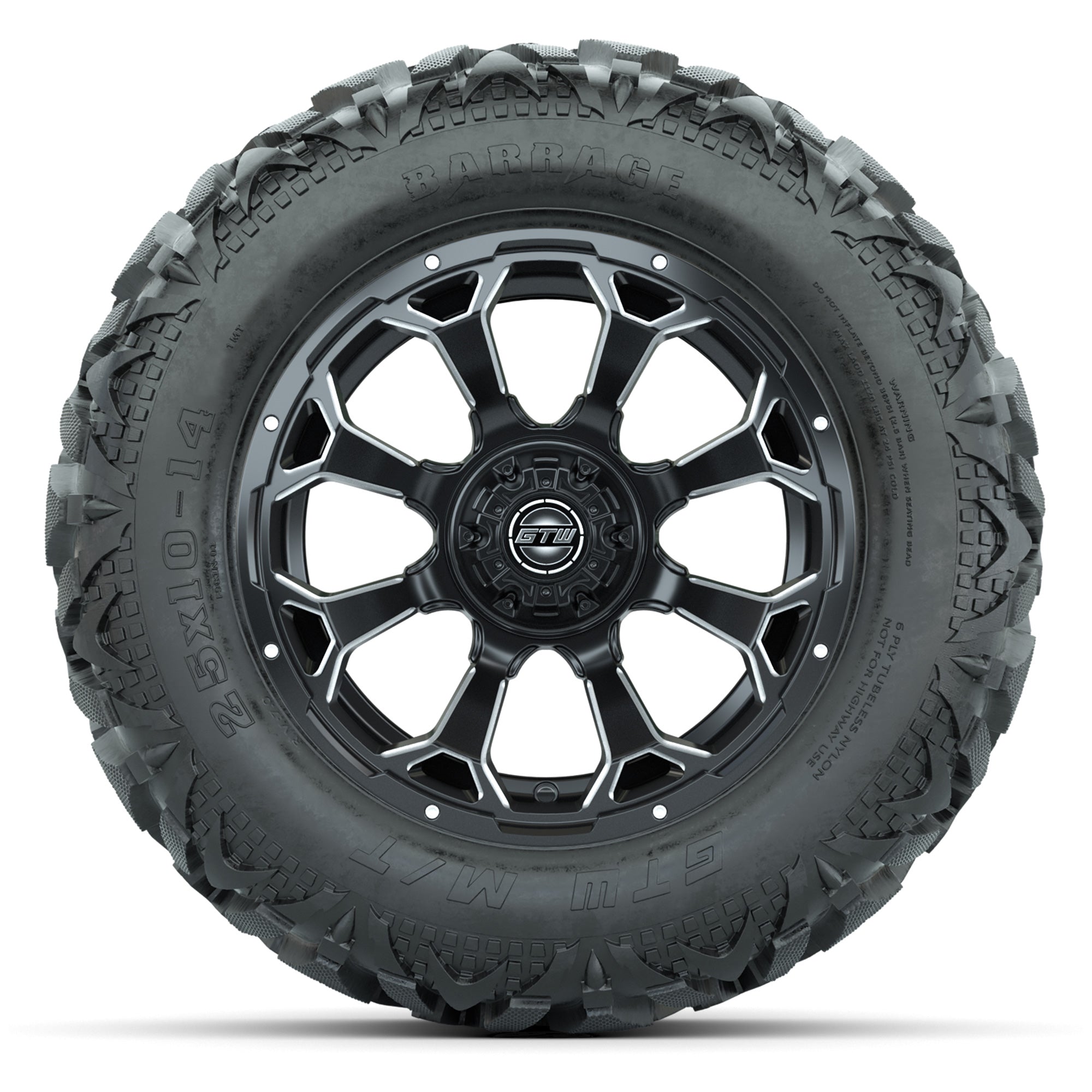 GTW Raven Matte Black/Ball Mill 14 in Wheels with 25x10-14 B - 3/4 view
