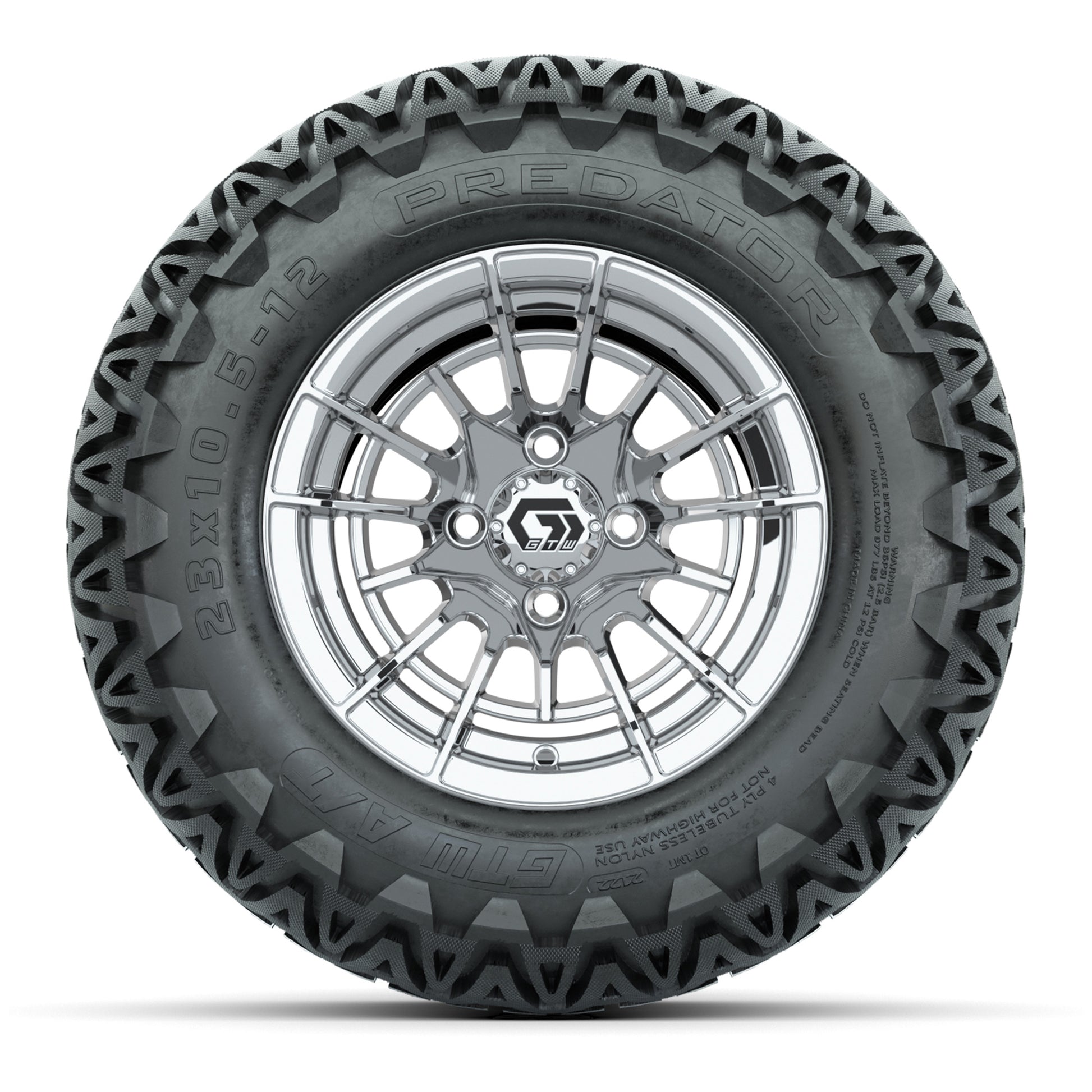 GTW® Boost Chrome 12 in Wheels with 23X10.5-12 Predator All-Terrain Tires – Full Set