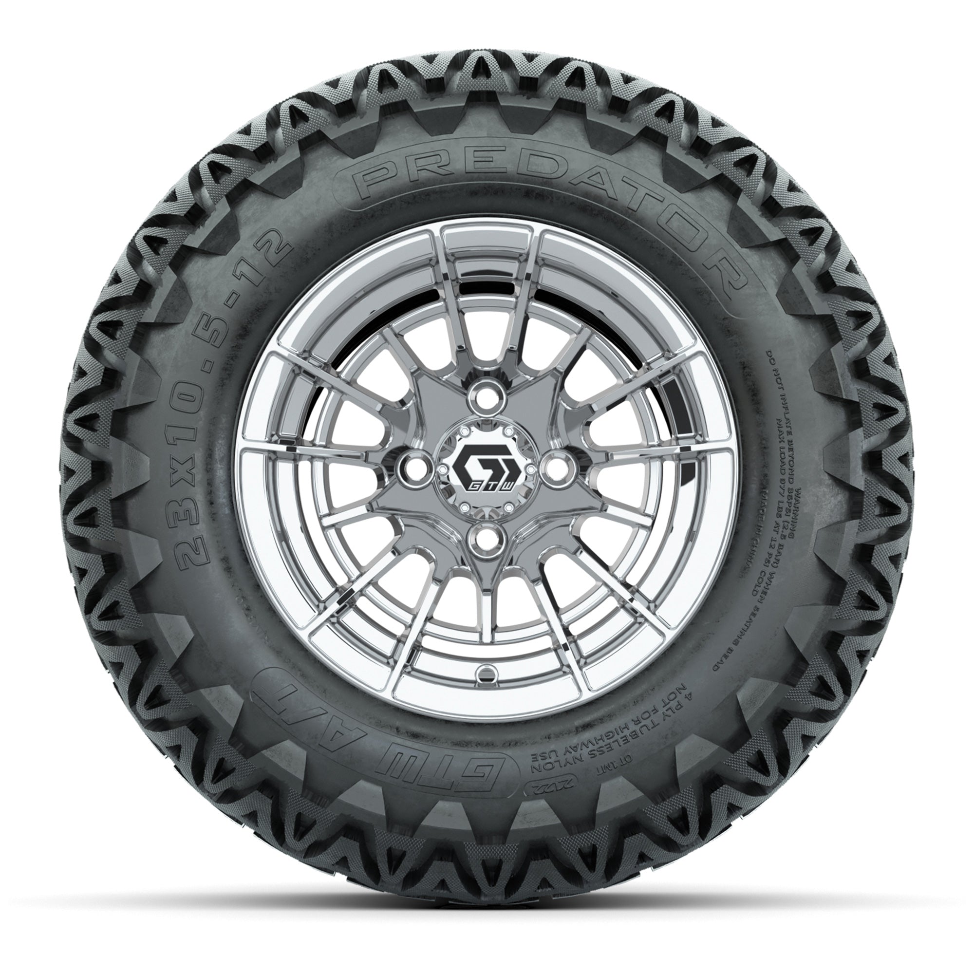 GTW® Boost Chrome 12 in Wheels with 23X10.5-12 Predator All-Terrain Tires – Full Set